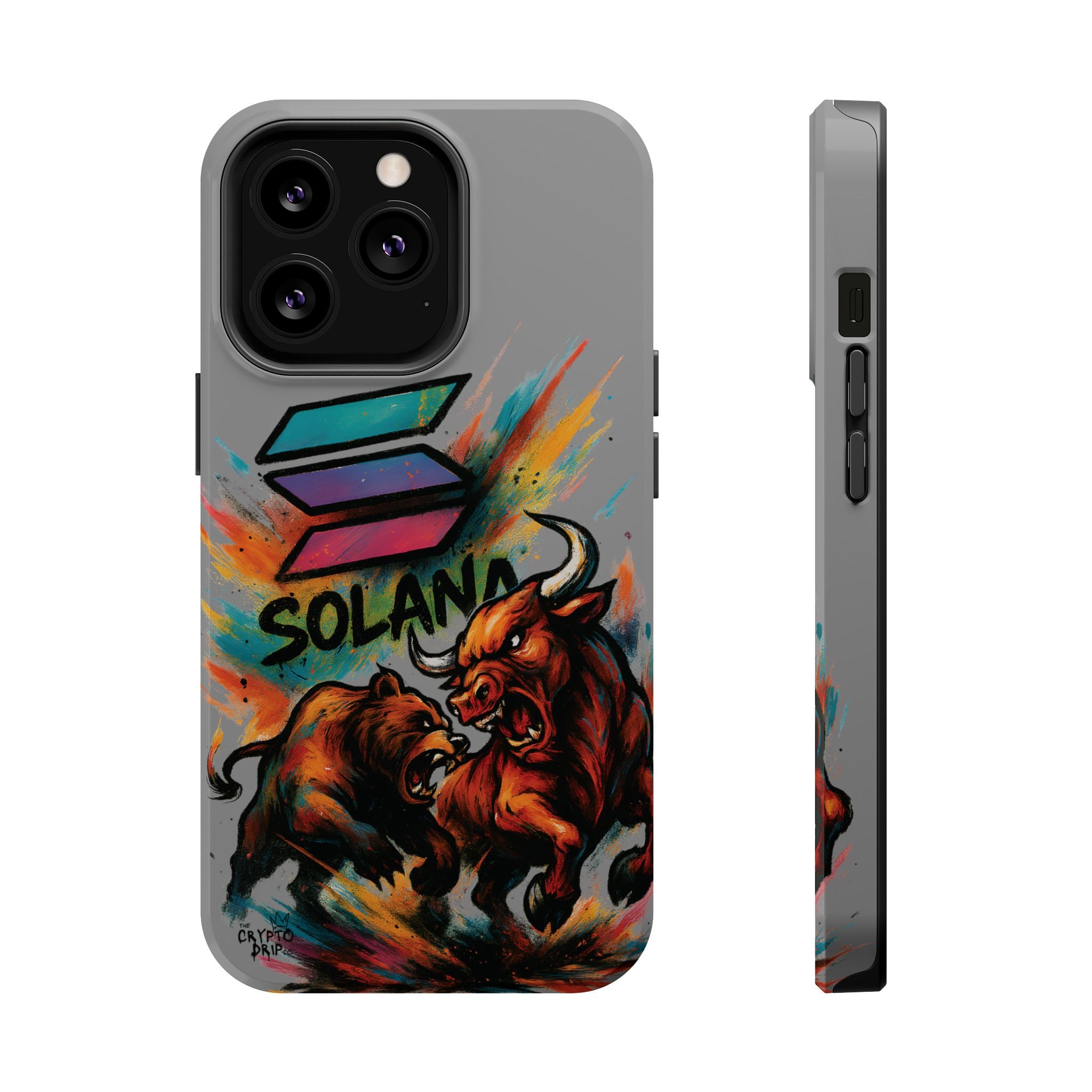 Solana Crypto Phone Case iPhone Case for iPhone 16 15 14 13 MagSafe Tough Case with Bull vs Bear Art Crypto Accessories for Degens