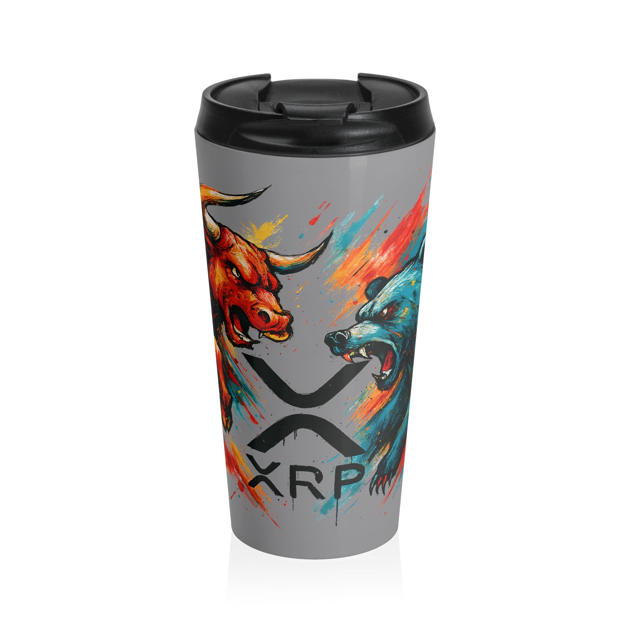 XRP Stainless Steel Mug Modern Minimalist XRP Bull vs Bear Travel Mug for Cryptocurrency Enthusiasts XRP Gift Coffee Cup Crypto Accessories