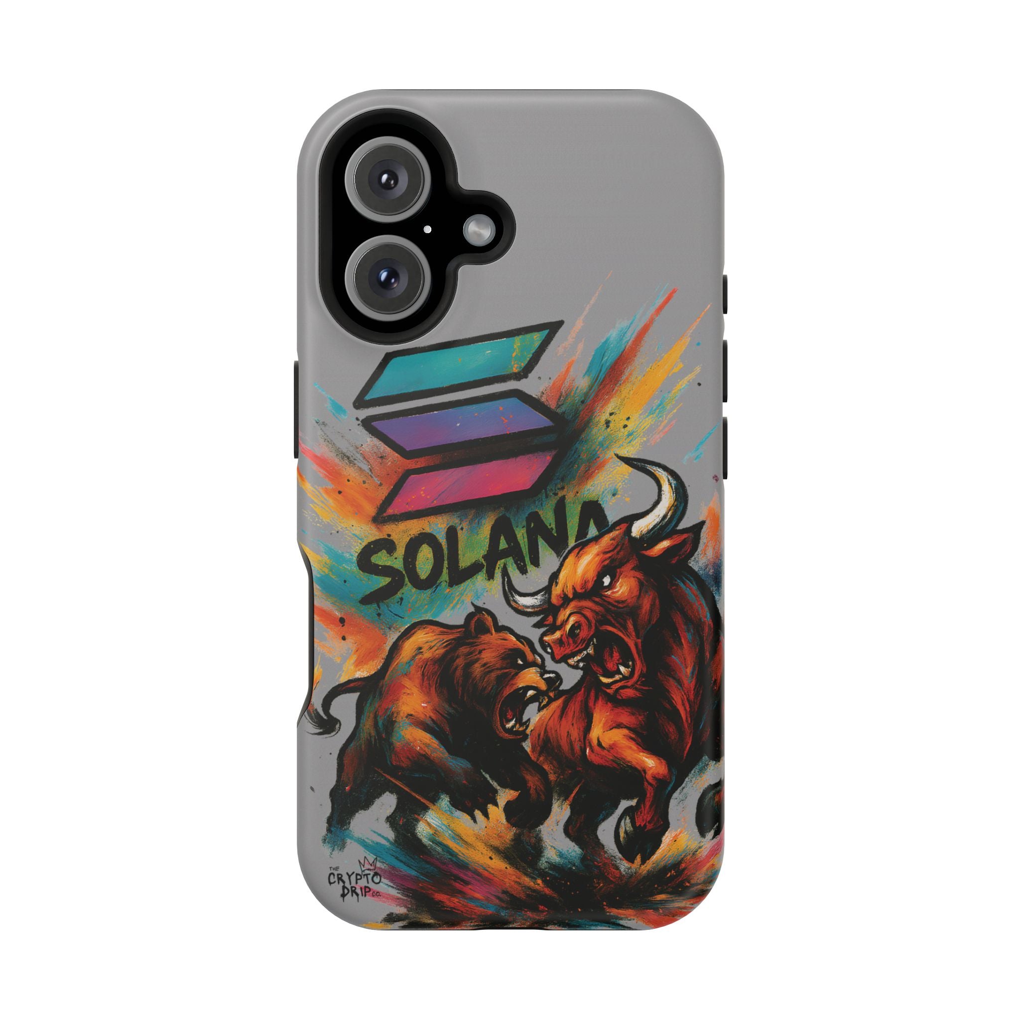 Solana Crypto Phone Case iPhone Case for iPhone 16 15 14 13 MagSafe Tough Case with Bull vs Bear Art Crypto Accessories for Degens