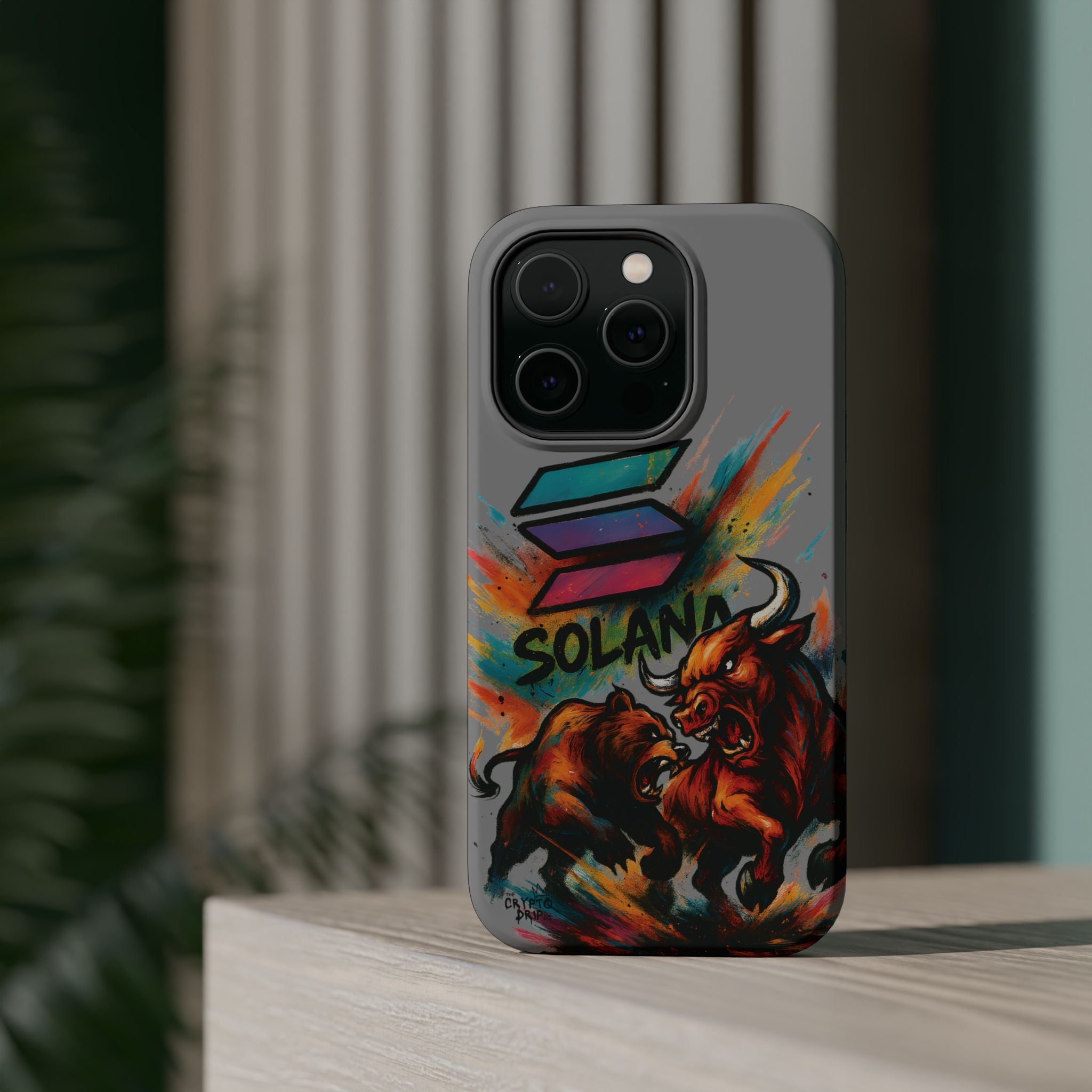 Solana Crypto Phone Case iPhone Case for iPhone 16 15 14 13 MagSafe Tough Case with Bull vs Bear Art Crypto Accessories for Degens
