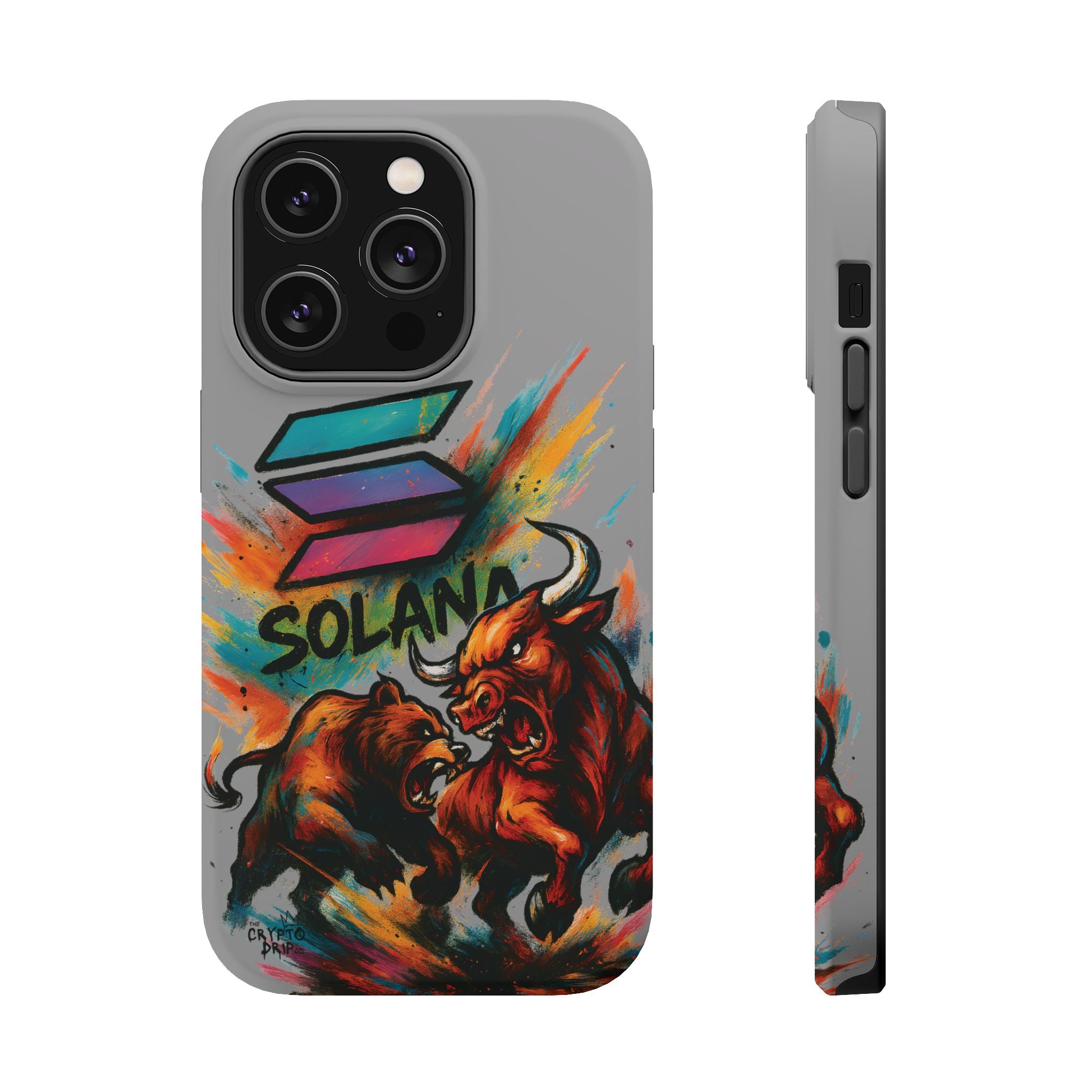Solana Crypto Phone Case iPhone Case for iPhone 16 15 14 13 MagSafe Tough Case with Bull vs Bear Art Crypto Accessories for Degens