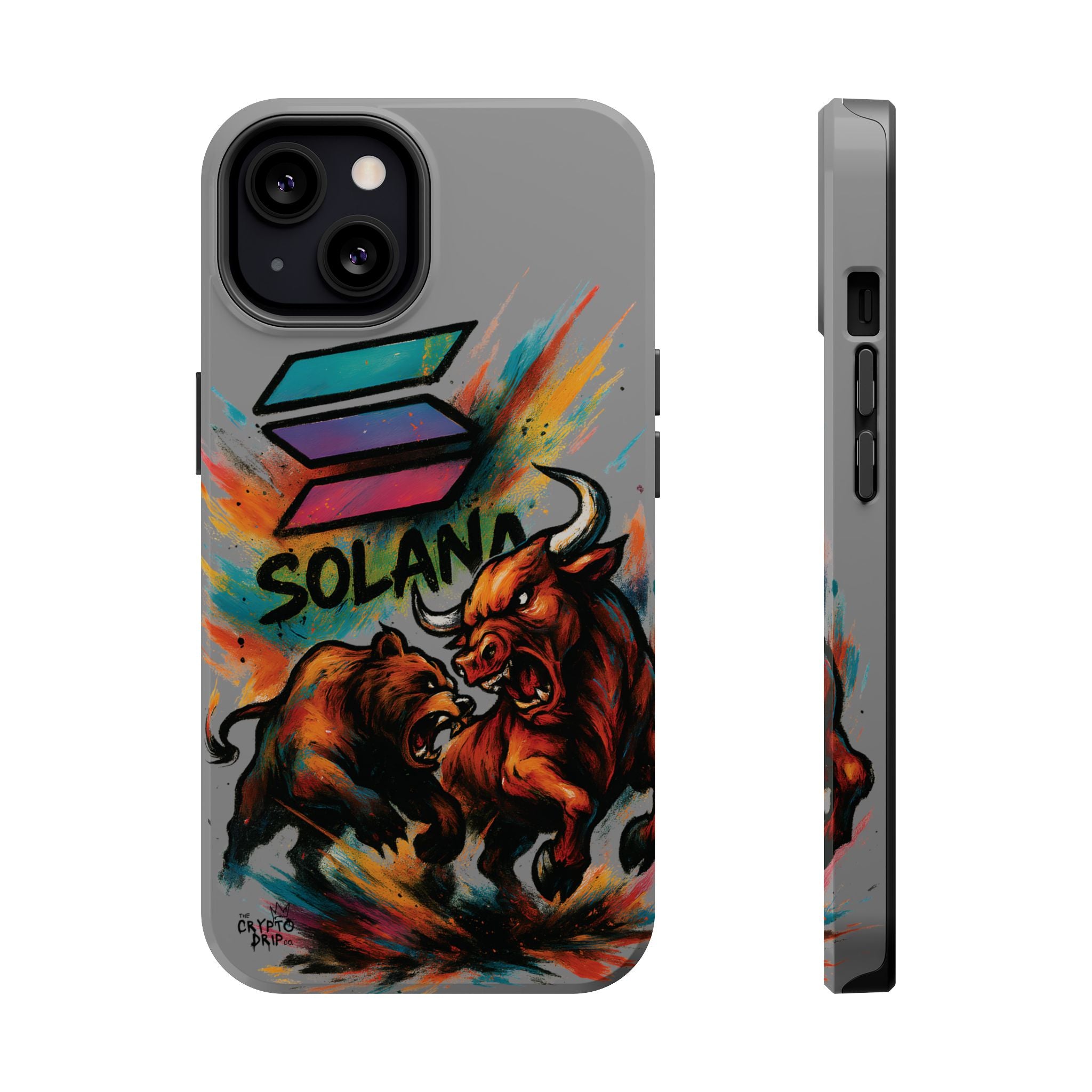Solana Crypto Phone Case iPhone Case for iPhone 16 15 14 13 MagSafe Tough Case with Bull vs Bear Art Crypto Accessories for Degens