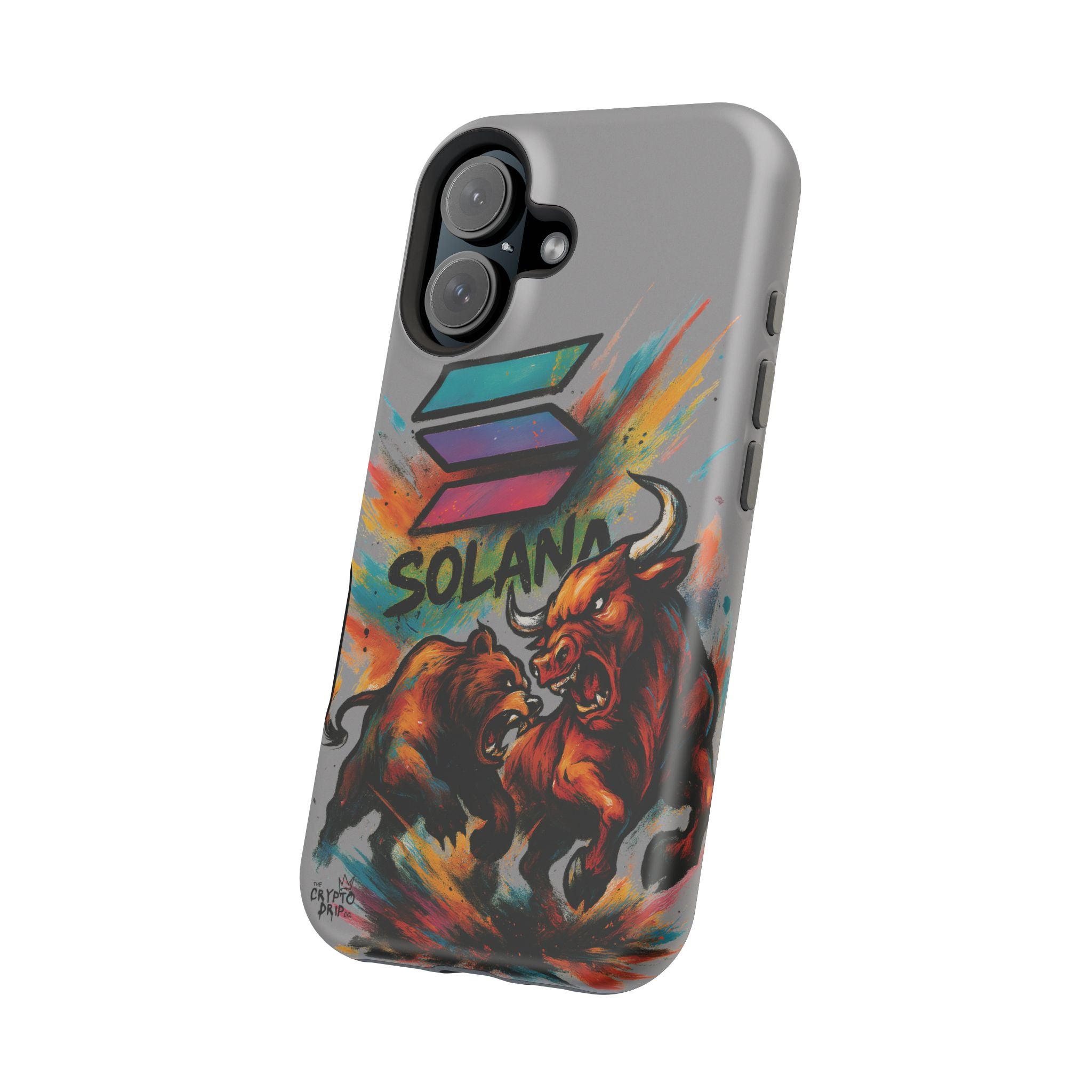 Solana Crypto Phone Case iPhone Case for iPhone 16 15 14 13 MagSafe Tough Case with Bull vs Bear Art Crypto Accessories for Degens