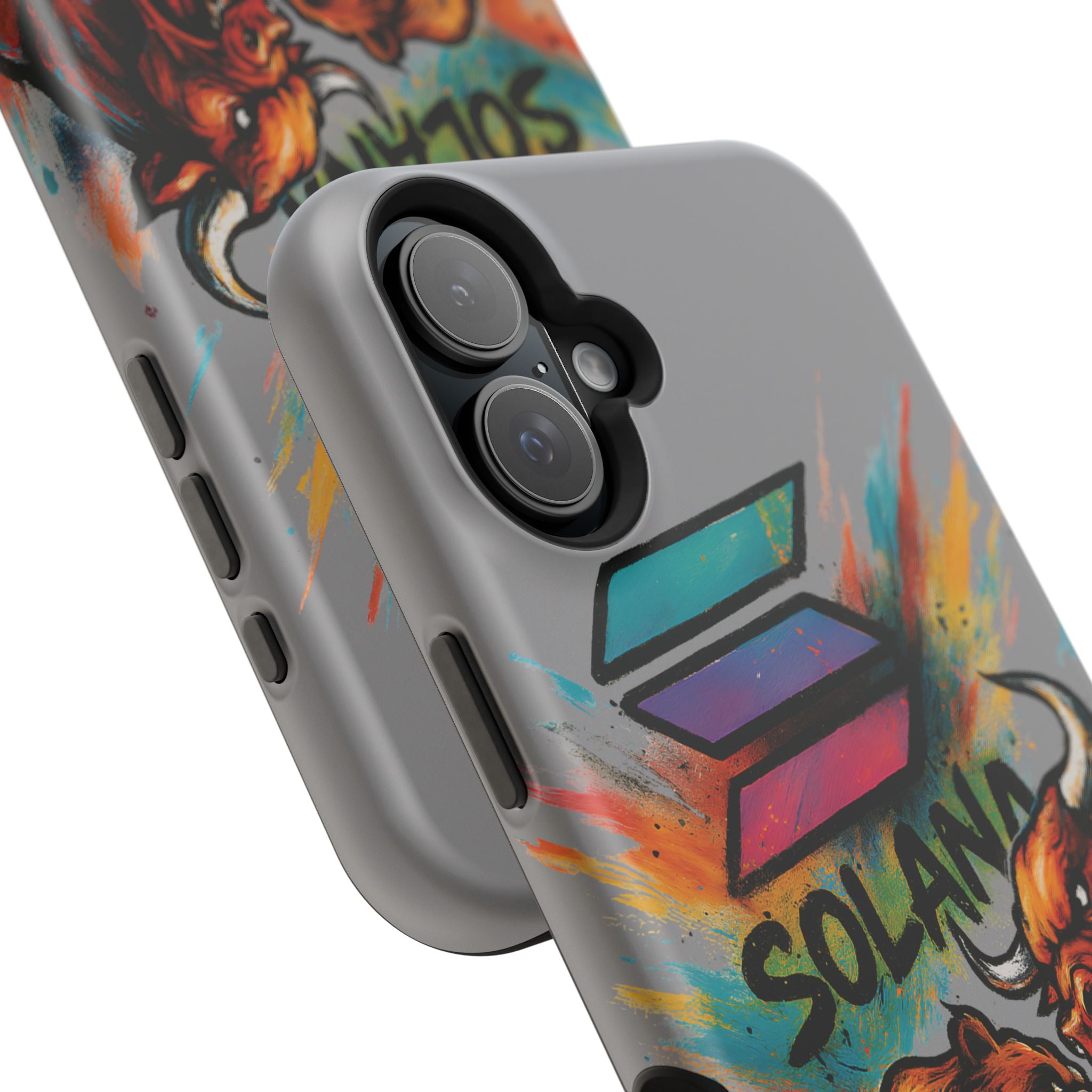 Solana Crypto Phone Case iPhone Case for iPhone 16 15 14 13 MagSafe Tough Case with Bull vs Bear Art Crypto Accessories for Degens