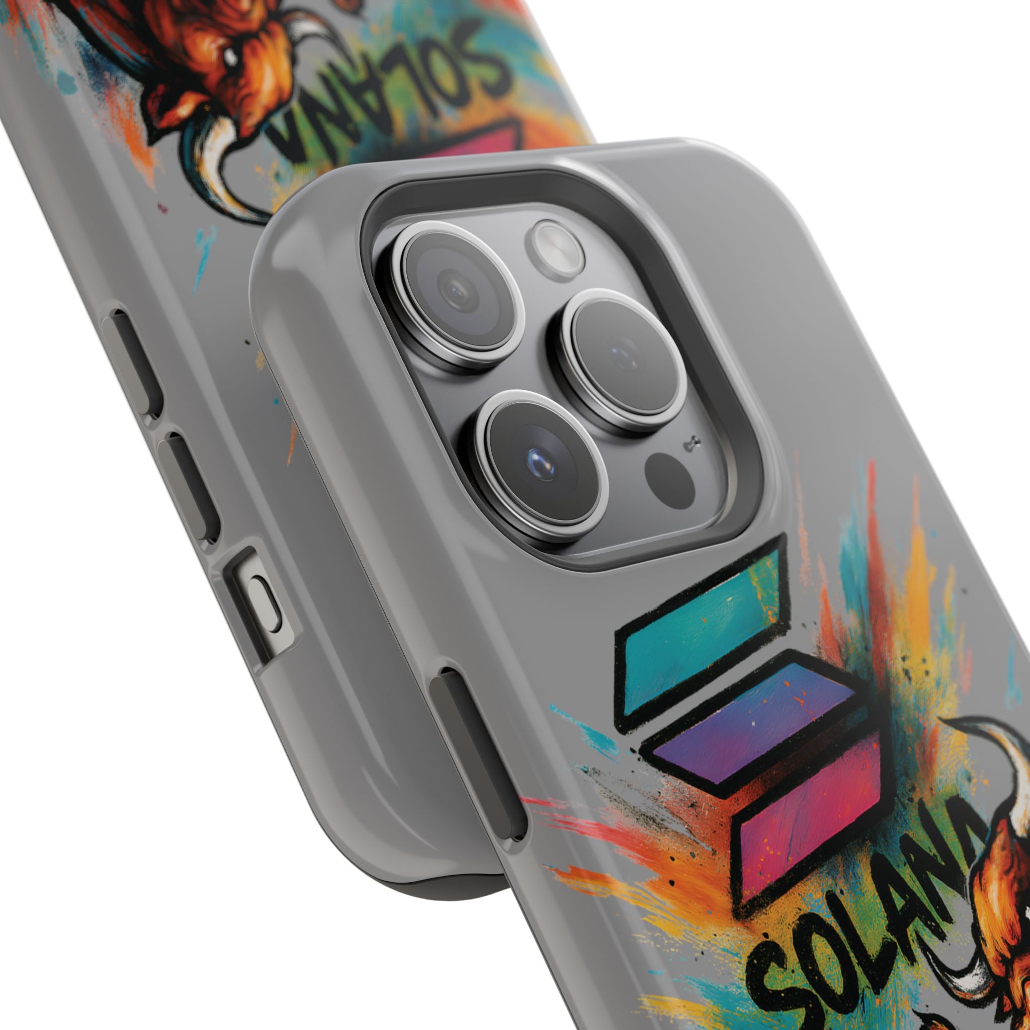 Solana Crypto Phone Case iPhone Case for iPhone 16 15 14 13 MagSafe Tough Case with Bull vs Bear Art Crypto Accessories for Degens