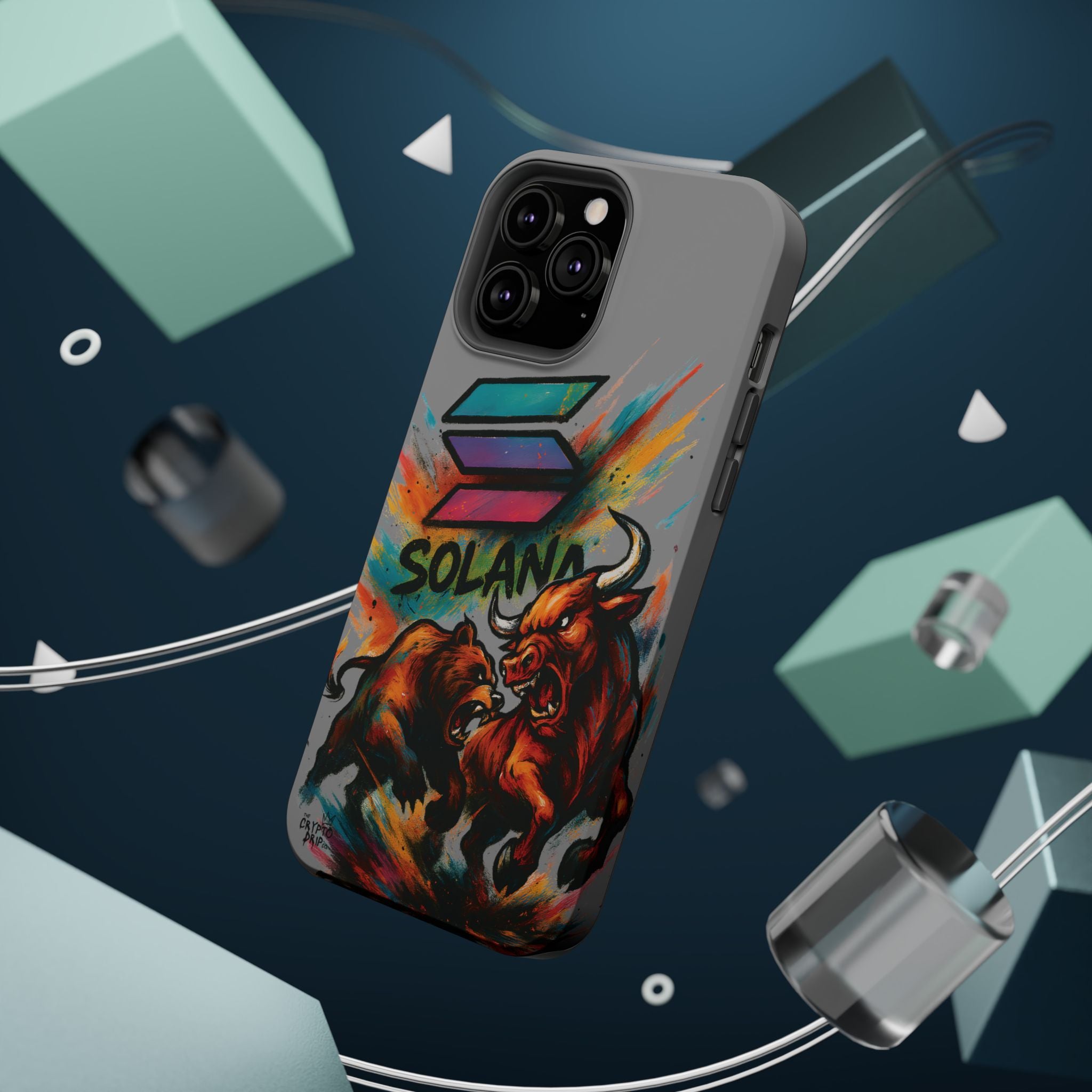 Solana Crypto Phone Case iPhone Case for iPhone 16 15 14 13 MagSafe Tough Case with Bull vs Bear Art Crypto Accessories for Degens