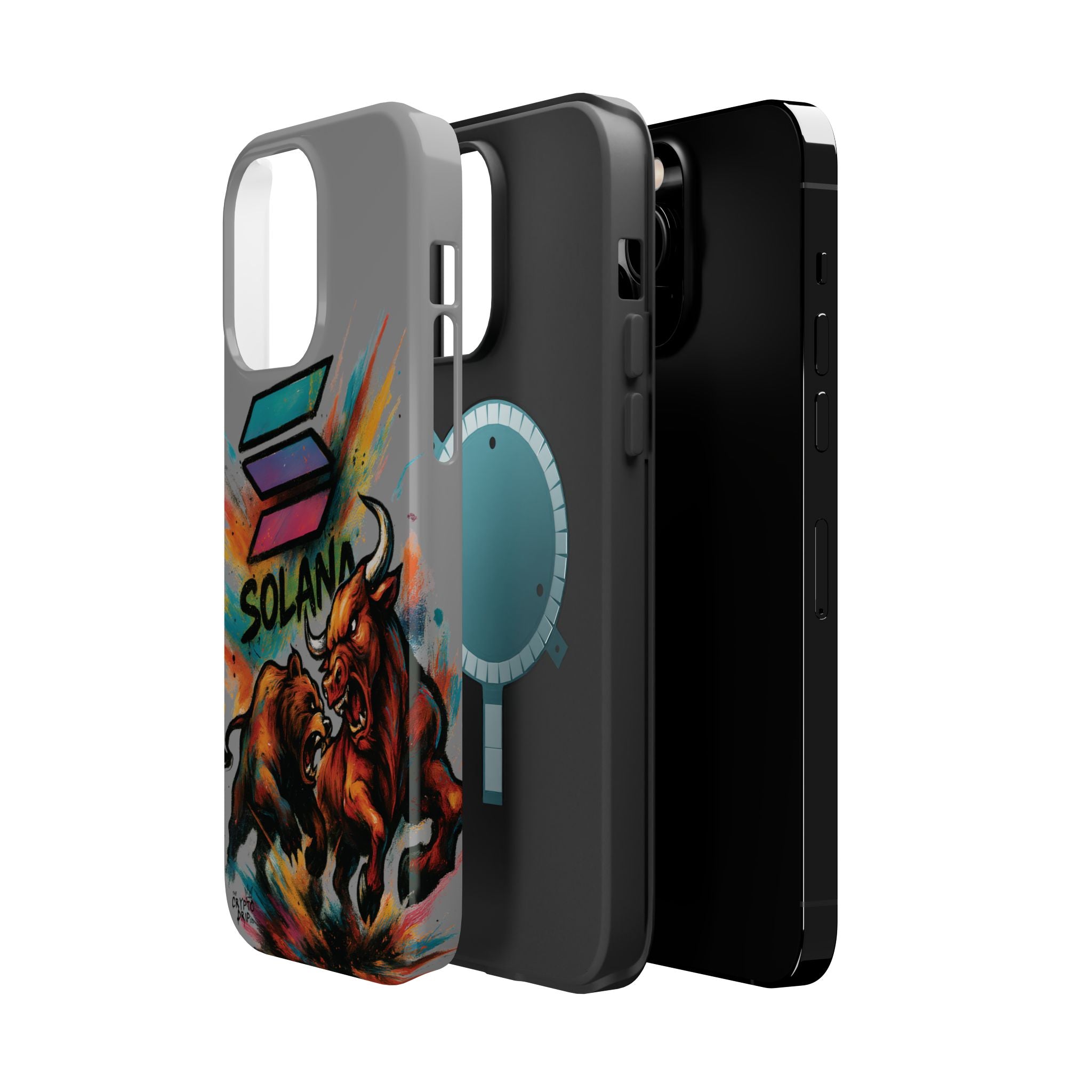 Solana Crypto Phone Case iPhone Case for iPhone 16 15 14 13 MagSafe Tough Case with Bull vs Bear Art Crypto Accessories for Degens