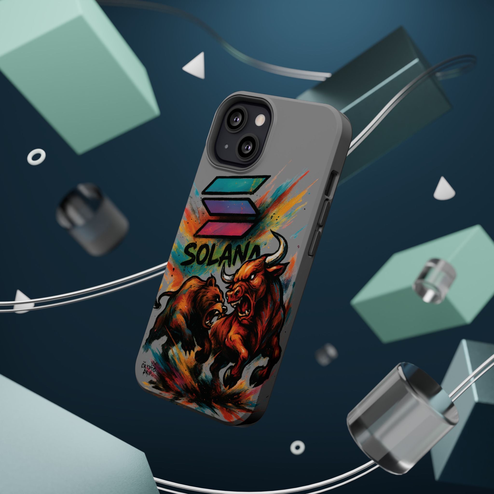Solana Crypto Phone Case iPhone Case for iPhone 16 15 14 13 MagSafe Tough Case with Bull vs Bear Art Crypto Accessories for Degens