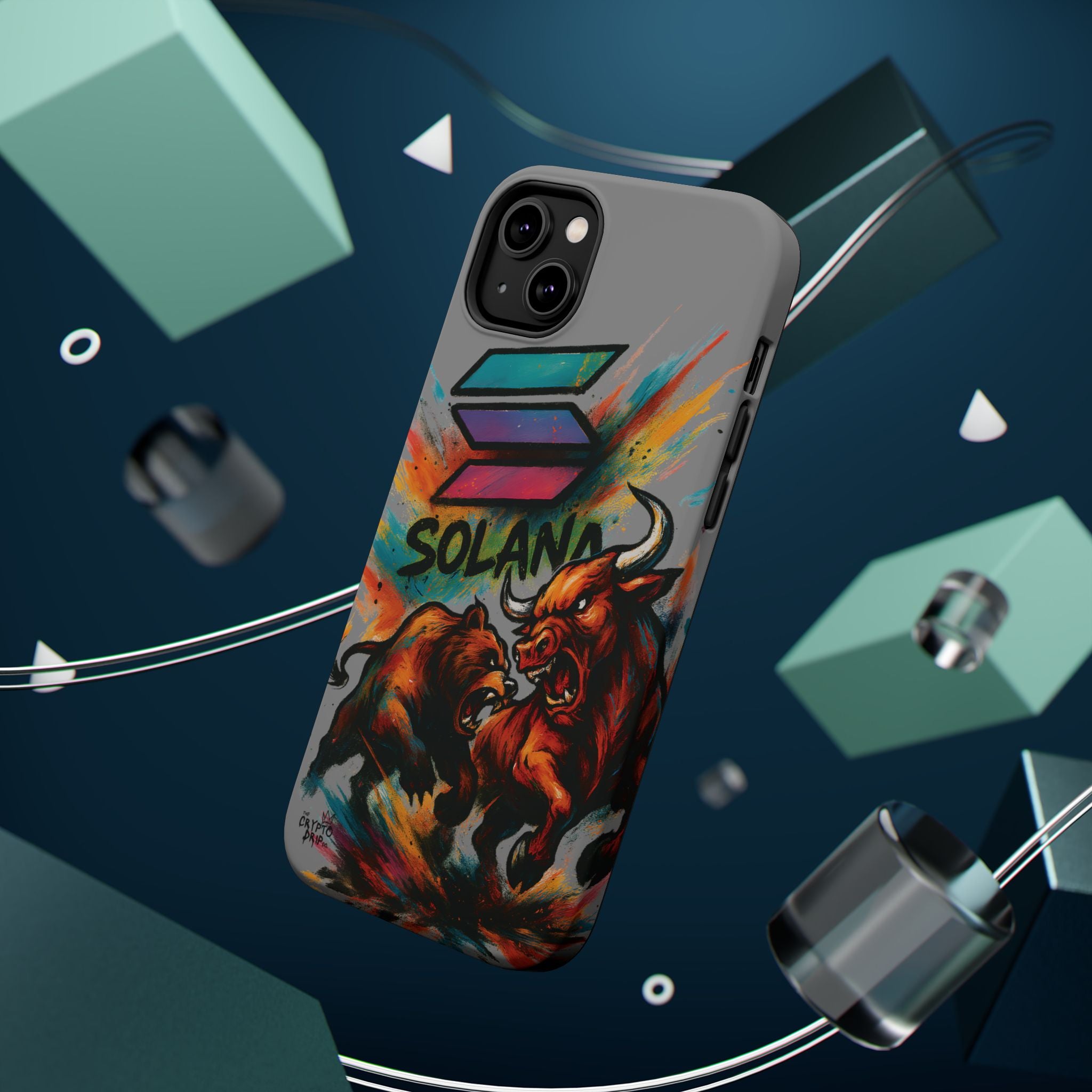 Solana Crypto Phone Case iPhone Case for iPhone 16 15 14 13 MagSafe Tough Case with Bull vs Bear Art Crypto Accessories for Degens