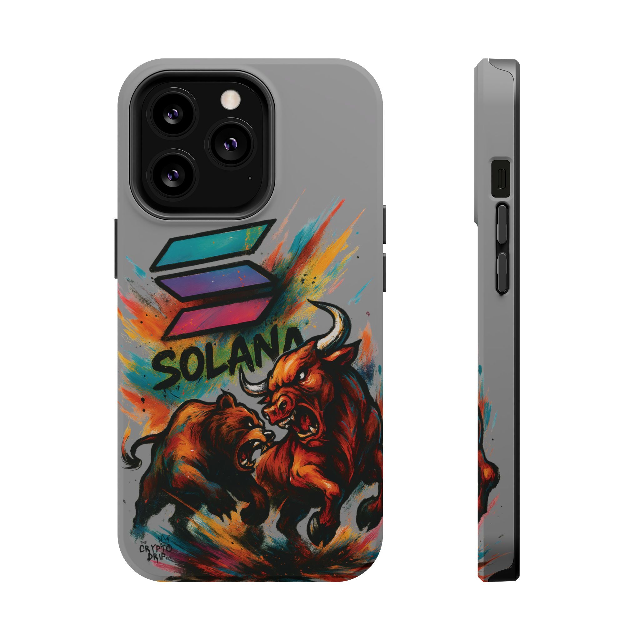 Solana Crypto Phone Case iPhone Case for iPhone 16 15 14 13 MagSafe Tough Case with Bull vs Bear Art Crypto Accessories for Degens