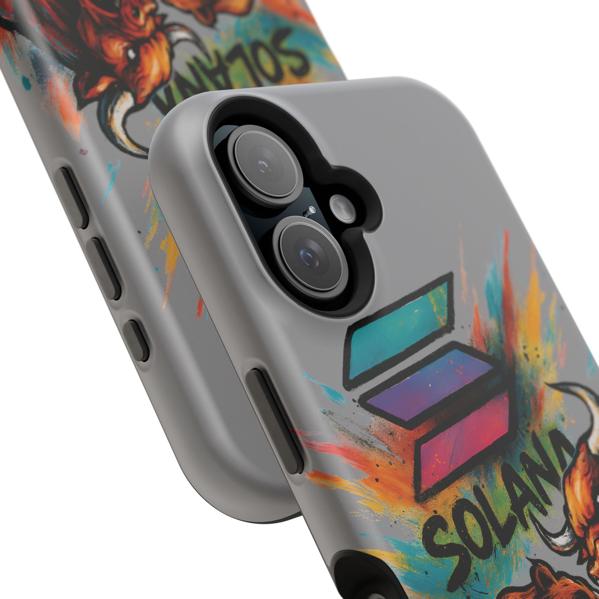 Solana Crypto Phone Case iPhone Case for iPhone 16 15 14 13 MagSafe Tough Case with Bull vs Bear Art Crypto Accessories for Degens