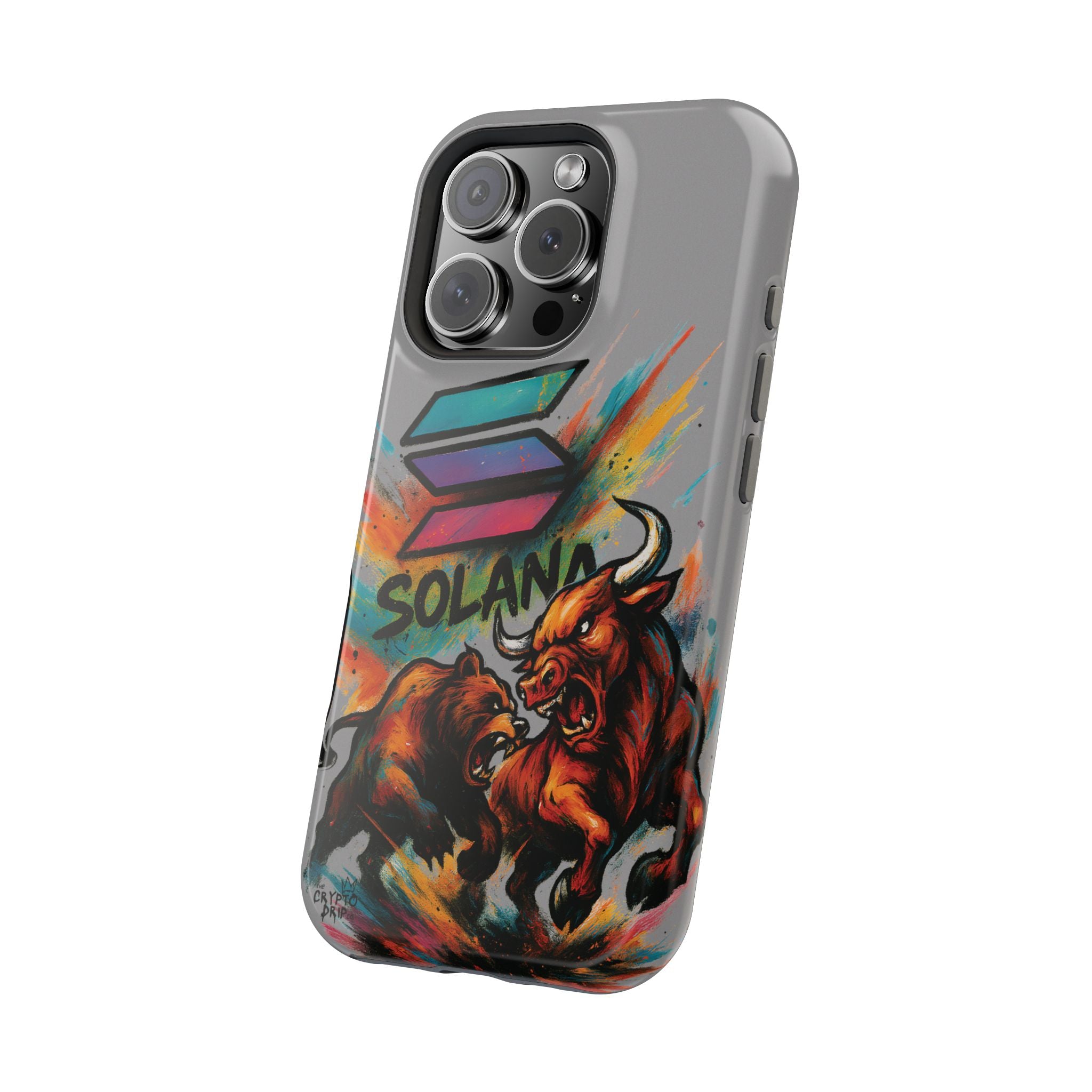 Solana Crypto Phone Case iPhone Case for iPhone 16 15 14 13 MagSafe Tough Case with Bull vs Bear Art Crypto Accessories for Degens