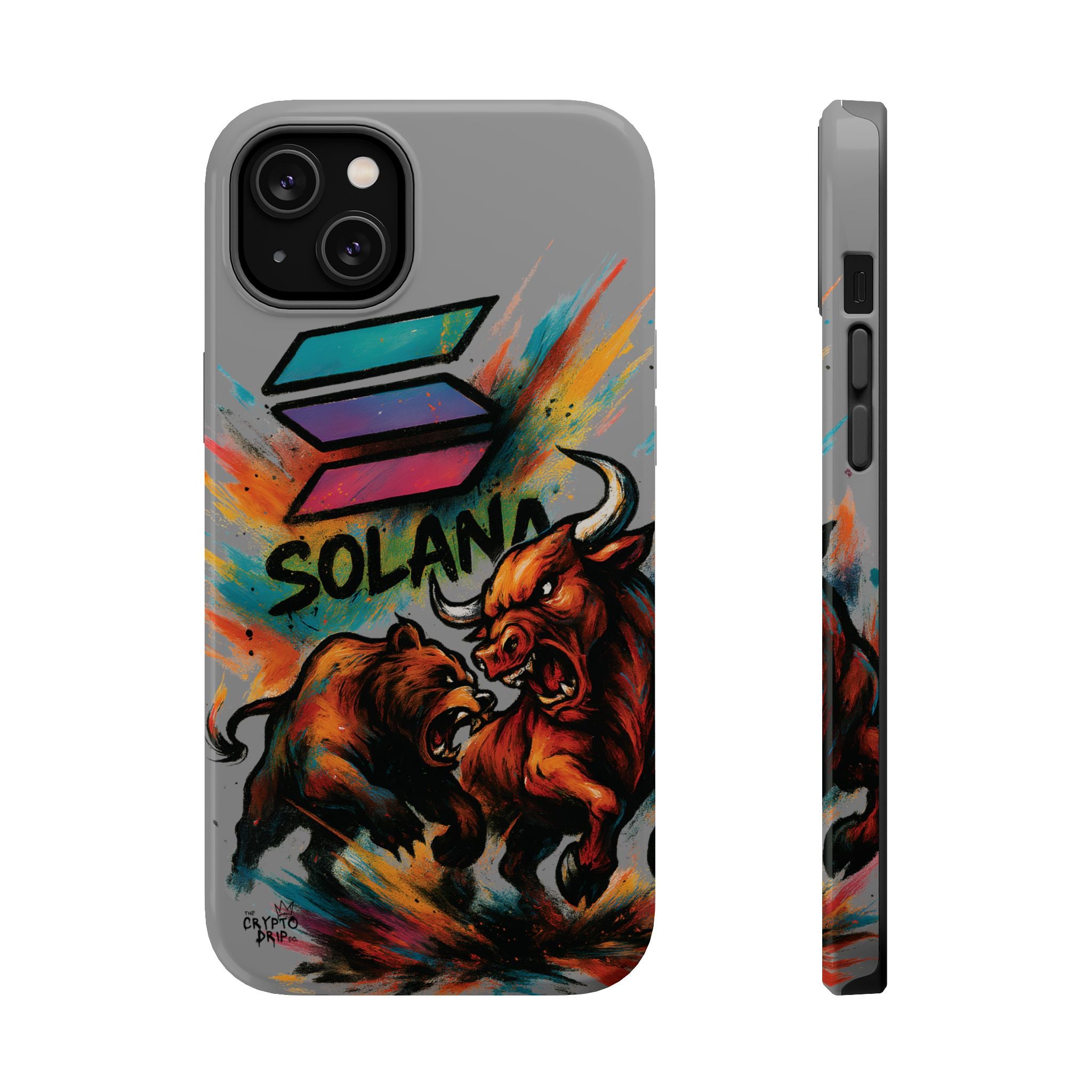 Solana Crypto Phone Case iPhone Case for iPhone 16 15 14 13 MagSafe Tough Case with Bull vs Bear Art Crypto Accessories for Degens