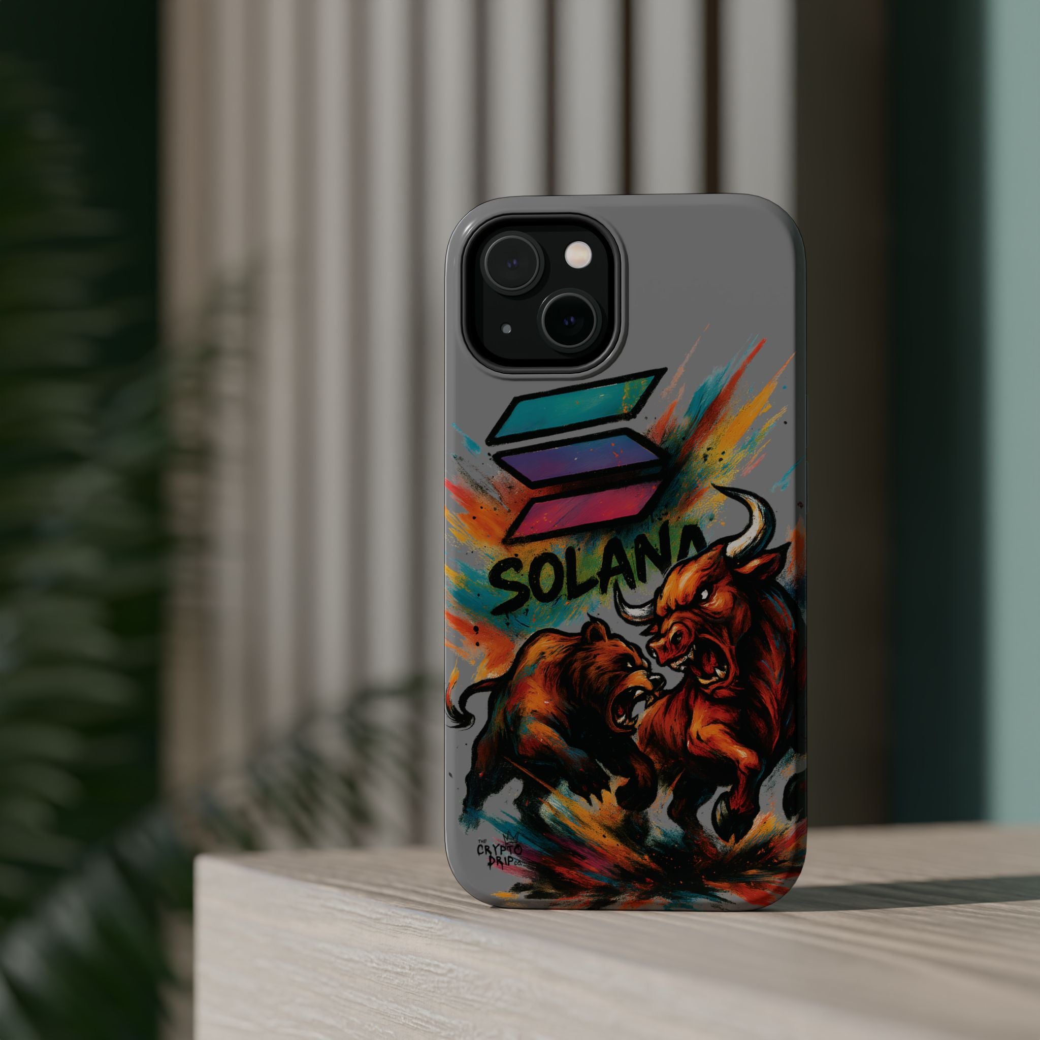 Solana Crypto Phone Case iPhone Case for iPhone 16 15 14 13 MagSafe Tough Case with Bull vs Bear Art Crypto Accessories for Degens