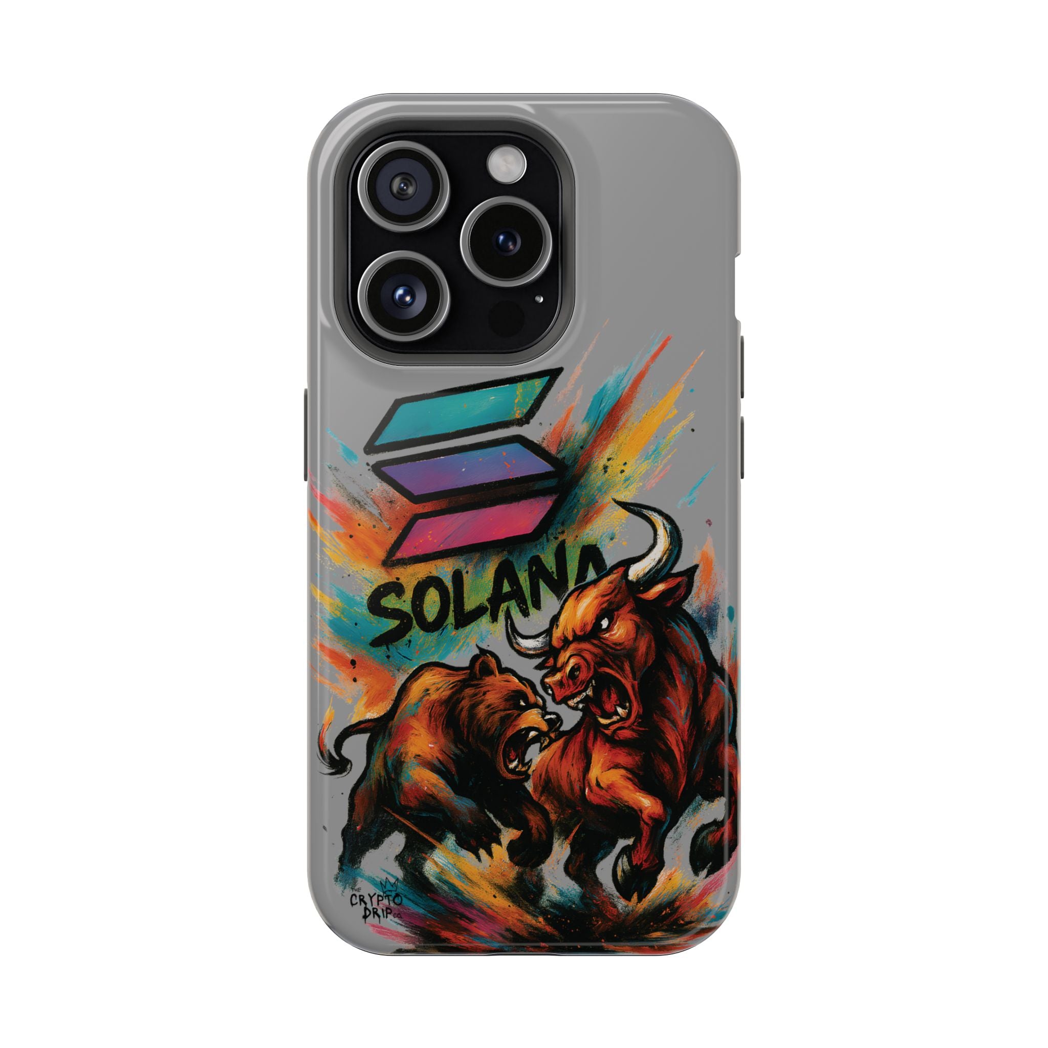 Solana Crypto Phone Case iPhone Case for iPhone 16 15 14 13 MagSafe Tough Case with Bull vs Bear Art Crypto Accessories for Degens