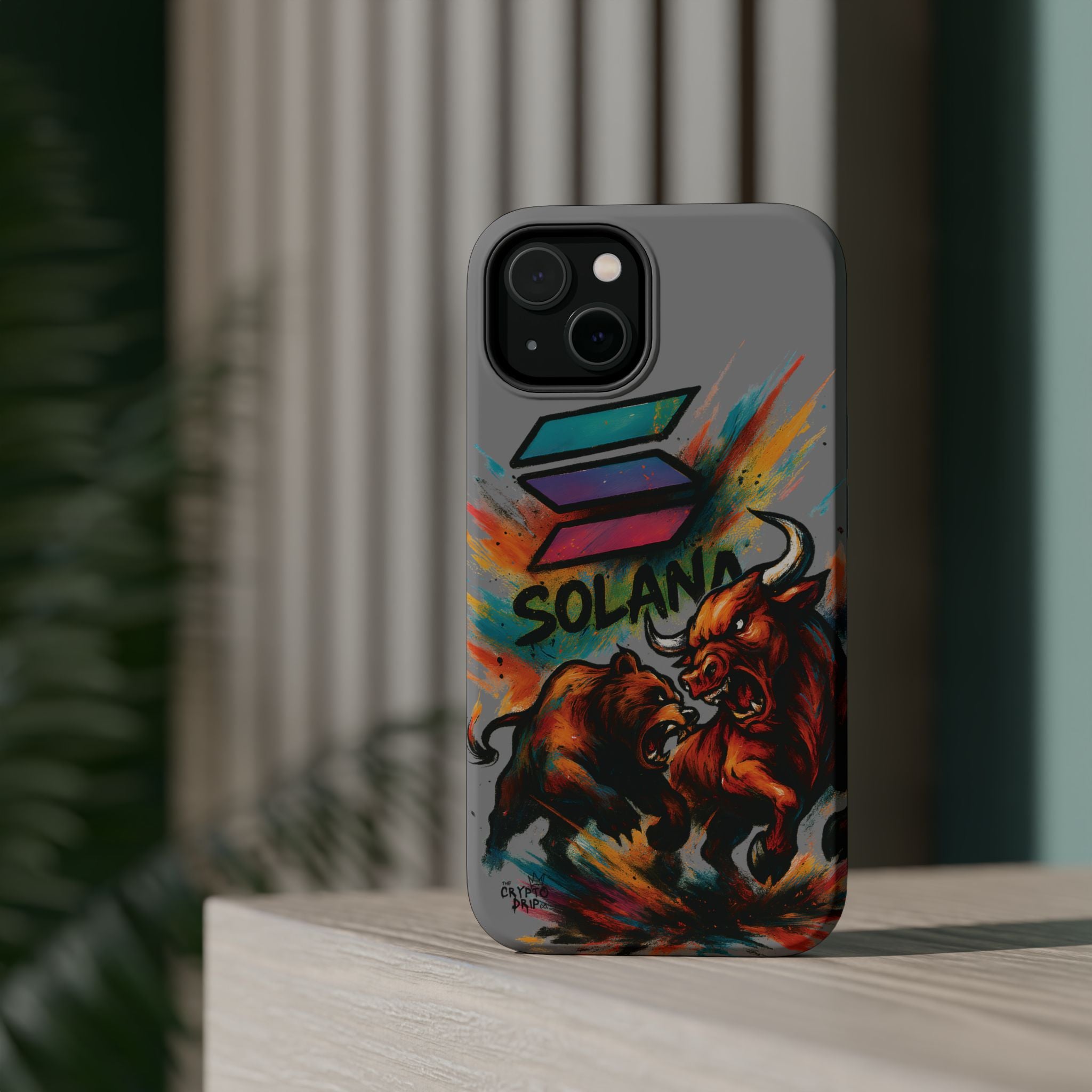 Solana Crypto Phone Case iPhone Case for iPhone 16 15 14 13 MagSafe Tough Case with Bull vs Bear Art Crypto Accessories for Degens