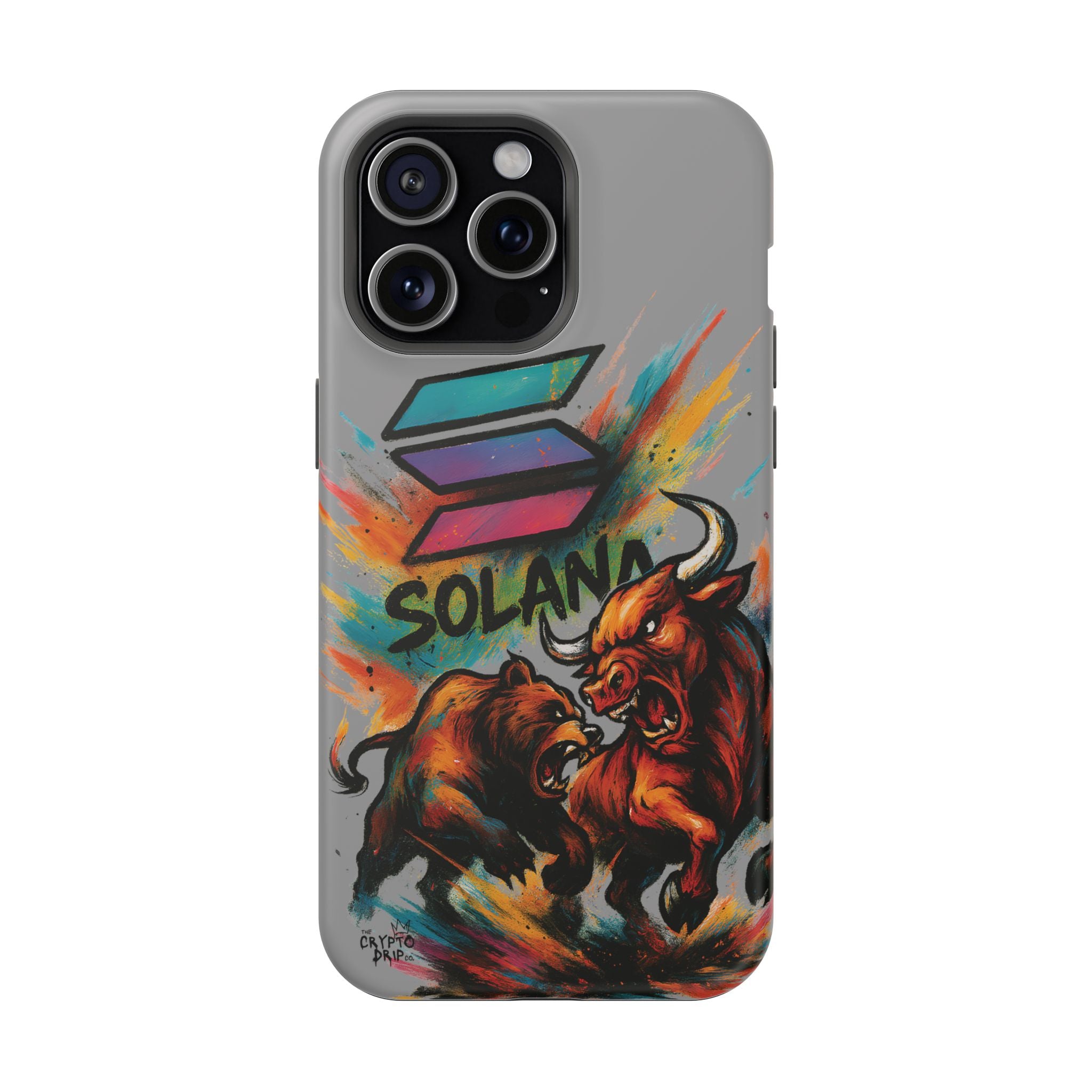 Solana Crypto Phone Case iPhone Case for iPhone 16 15 14 13 MagSafe Tough Case with Bull vs Bear Art Crypto Accessories for Degens