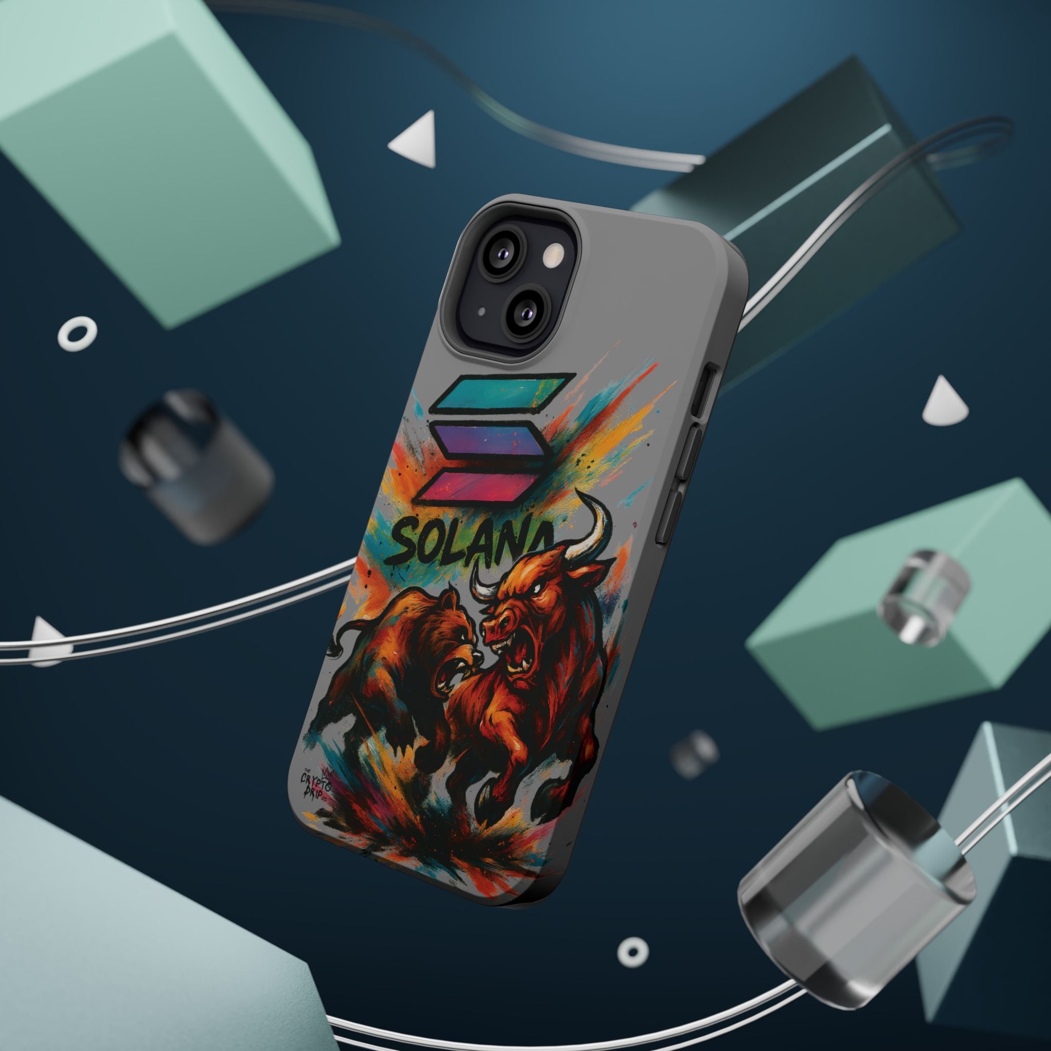Solana Crypto Phone Case iPhone Case for iPhone 16 15 14 13 MagSafe Tough Case with Bull vs Bear Art Crypto Accessories for Degens