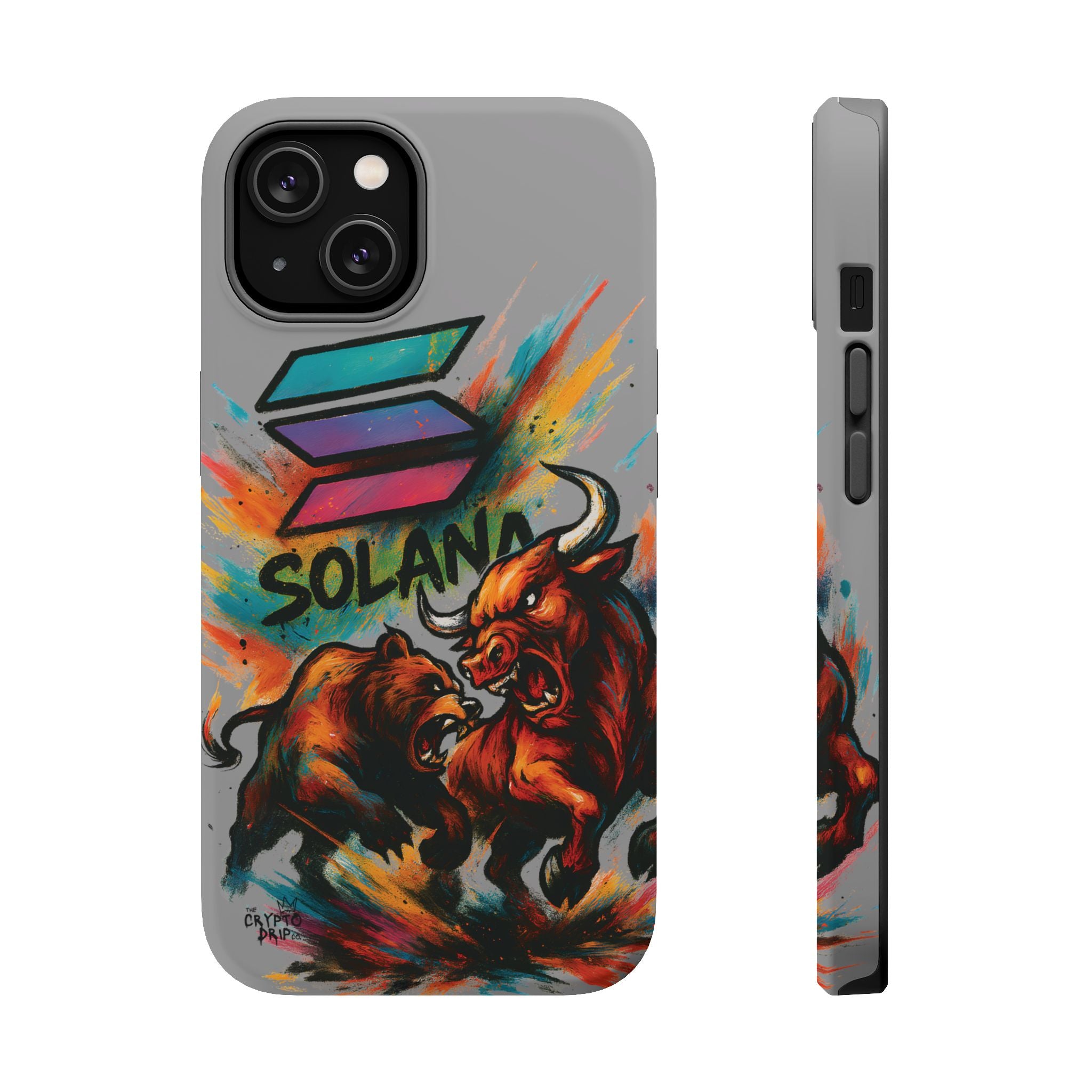 Solana Crypto Phone Case iPhone Case for iPhone 16 15 14 13 MagSafe Tough Case with Bull vs Bear Art Crypto Accessories for Degens
