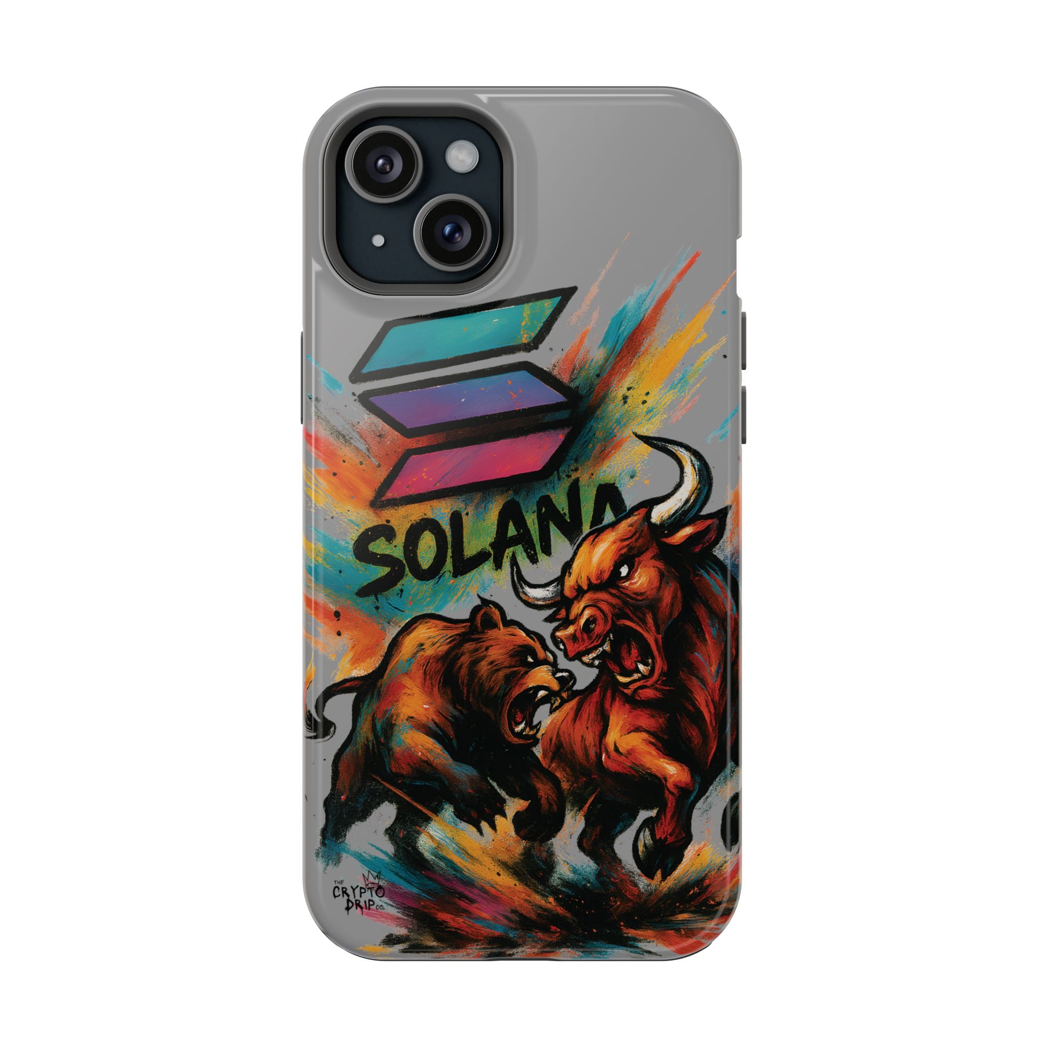 Solana Crypto Phone Case iPhone Case for iPhone 16 15 14 13 MagSafe Tough Case with Bull vs Bear Art Crypto Accessories for Degens