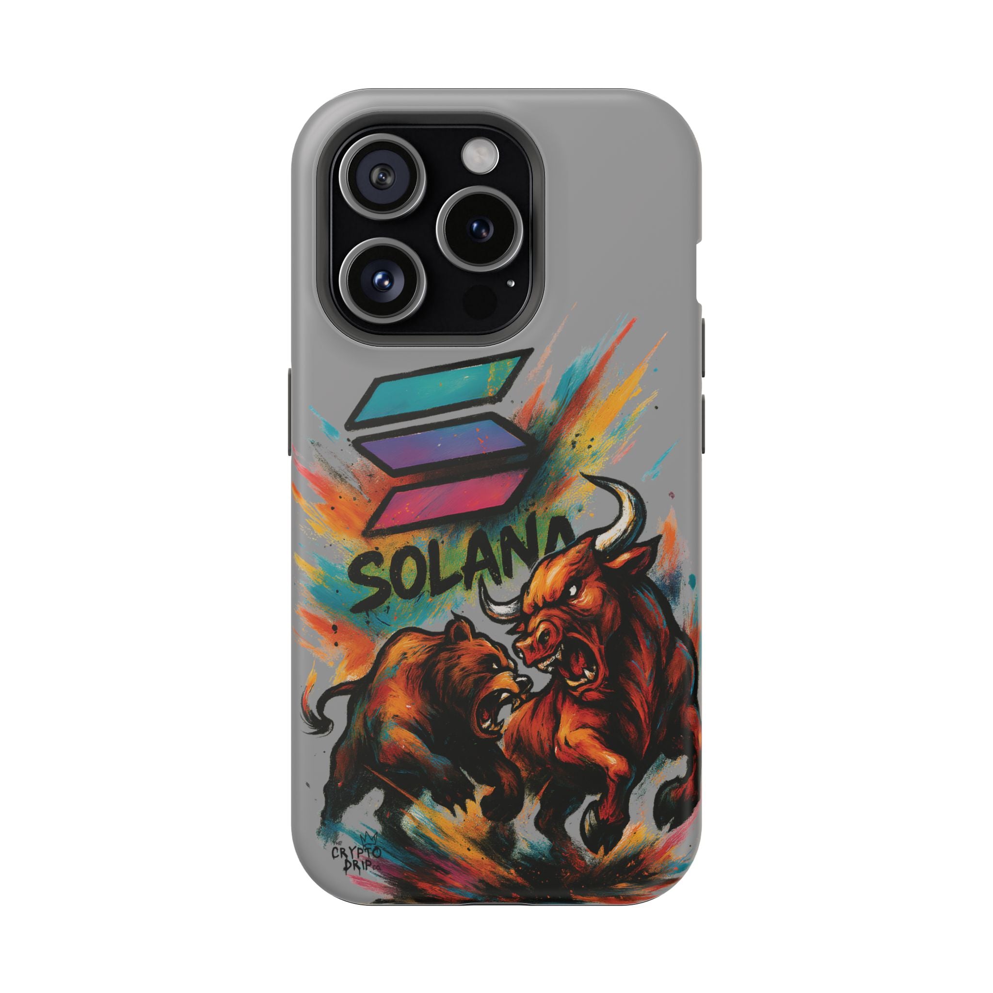 Solana Crypto Phone Case iPhone Case for iPhone 16 15 14 13 MagSafe Tough Case with Bull vs Bear Art Crypto Accessories for Degens