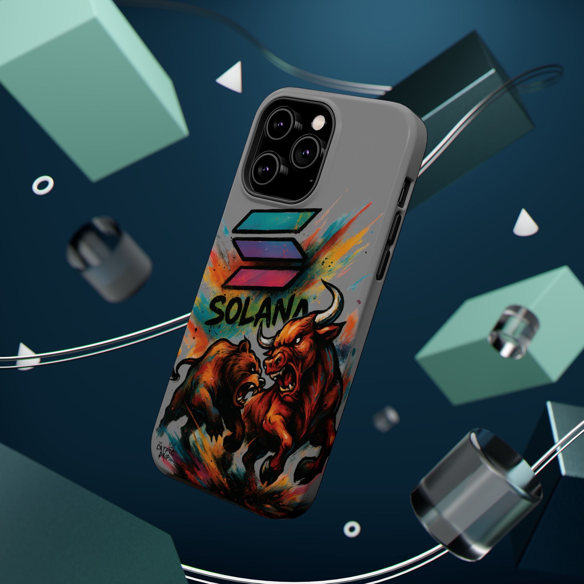 Solana Crypto Phone Case iPhone Case for iPhone 16 15 14 13 MagSafe Tough Case with Bull vs Bear Art Crypto Accessories for Degens