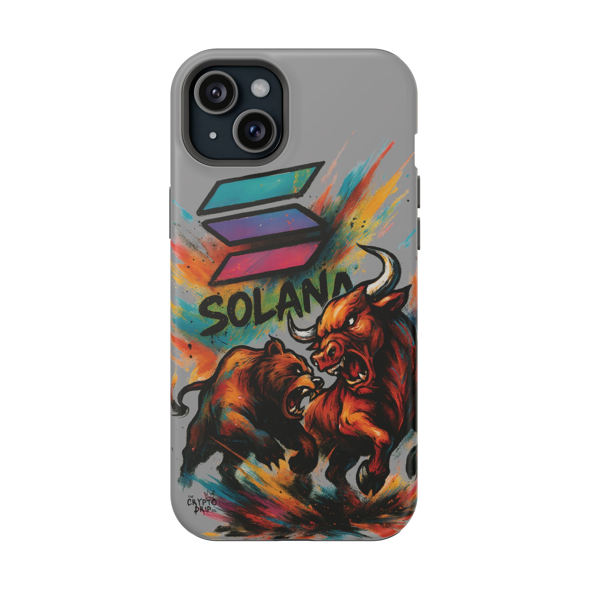Solana Crypto Phone Case iPhone Case for iPhone 16 15 14 13 MagSafe Tough Case with Bull vs Bear Art Crypto Accessories for Degens