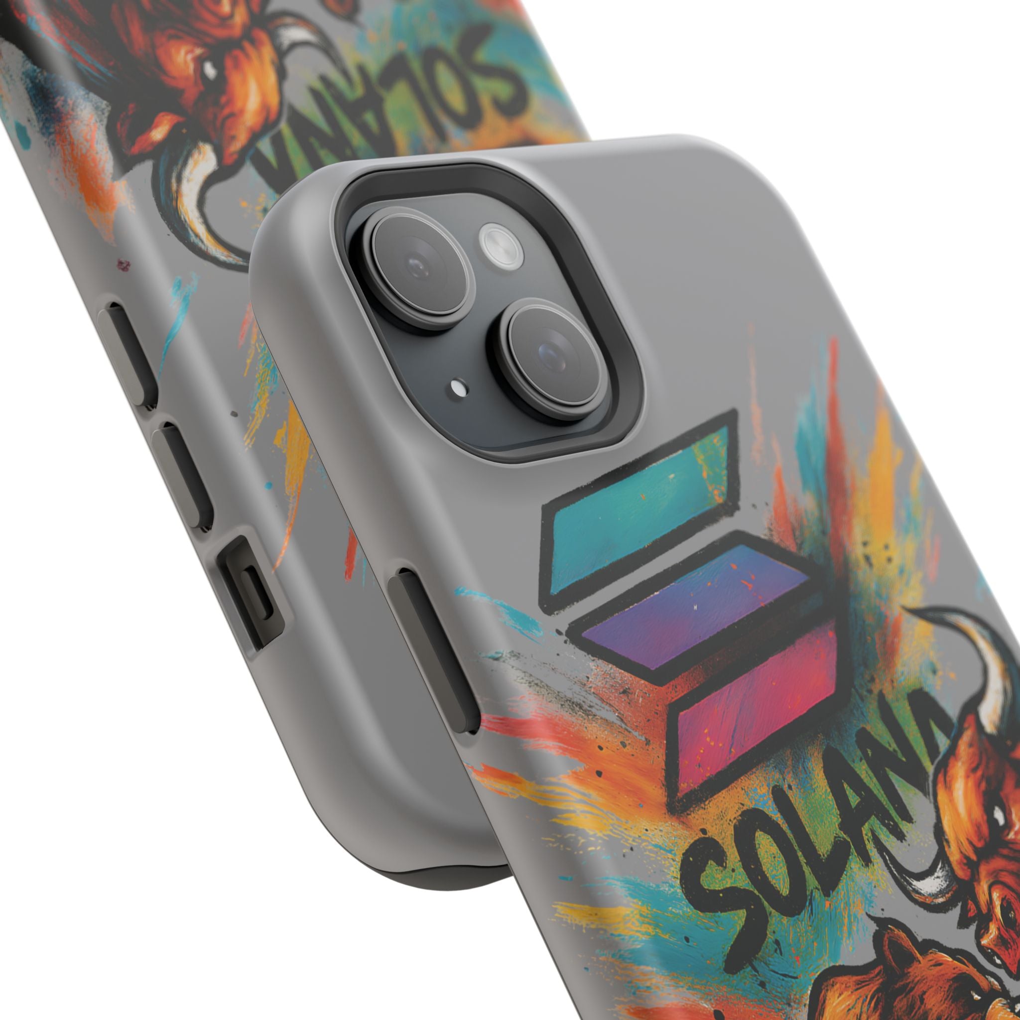 Solana Crypto Phone Case iPhone Case for iPhone 16 15 14 13 MagSafe Tough Case with Bull vs Bear Art Crypto Accessories for Degens