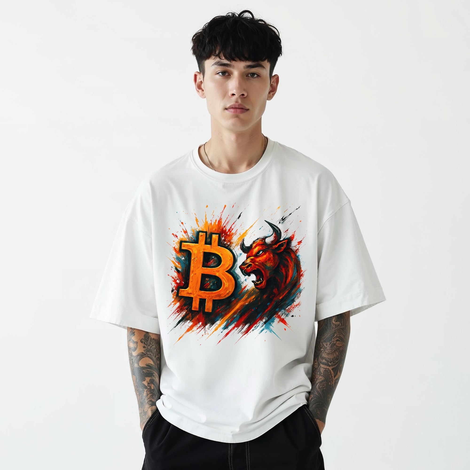 Bitcoin Bull Graffiti T-Shirt | Crypto Shirt for Traders, Degens & Blockchain Fans | Inspired by Bitcoin