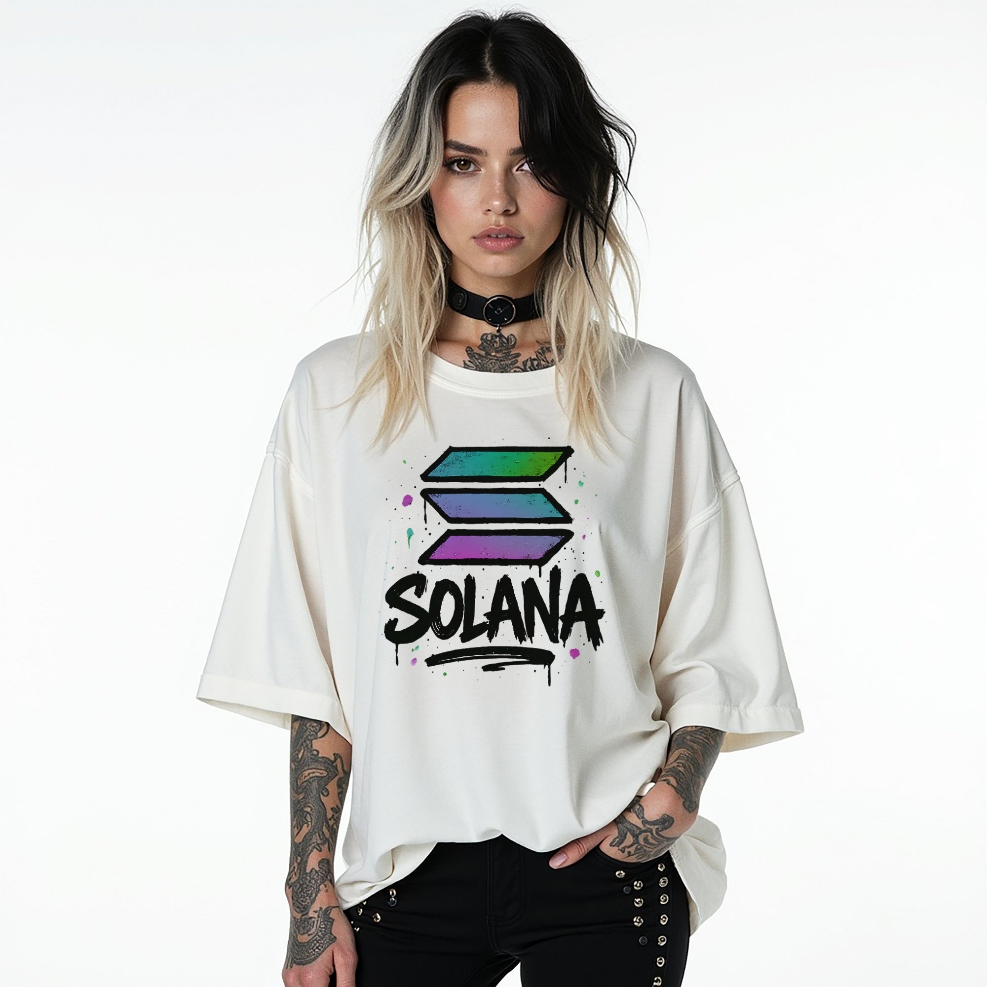 Solana Graffiti Drip T-Shirt | Women's Crypto Shirt for Traders, Degens & Blockchain Fans | Inspired by Bitcoin