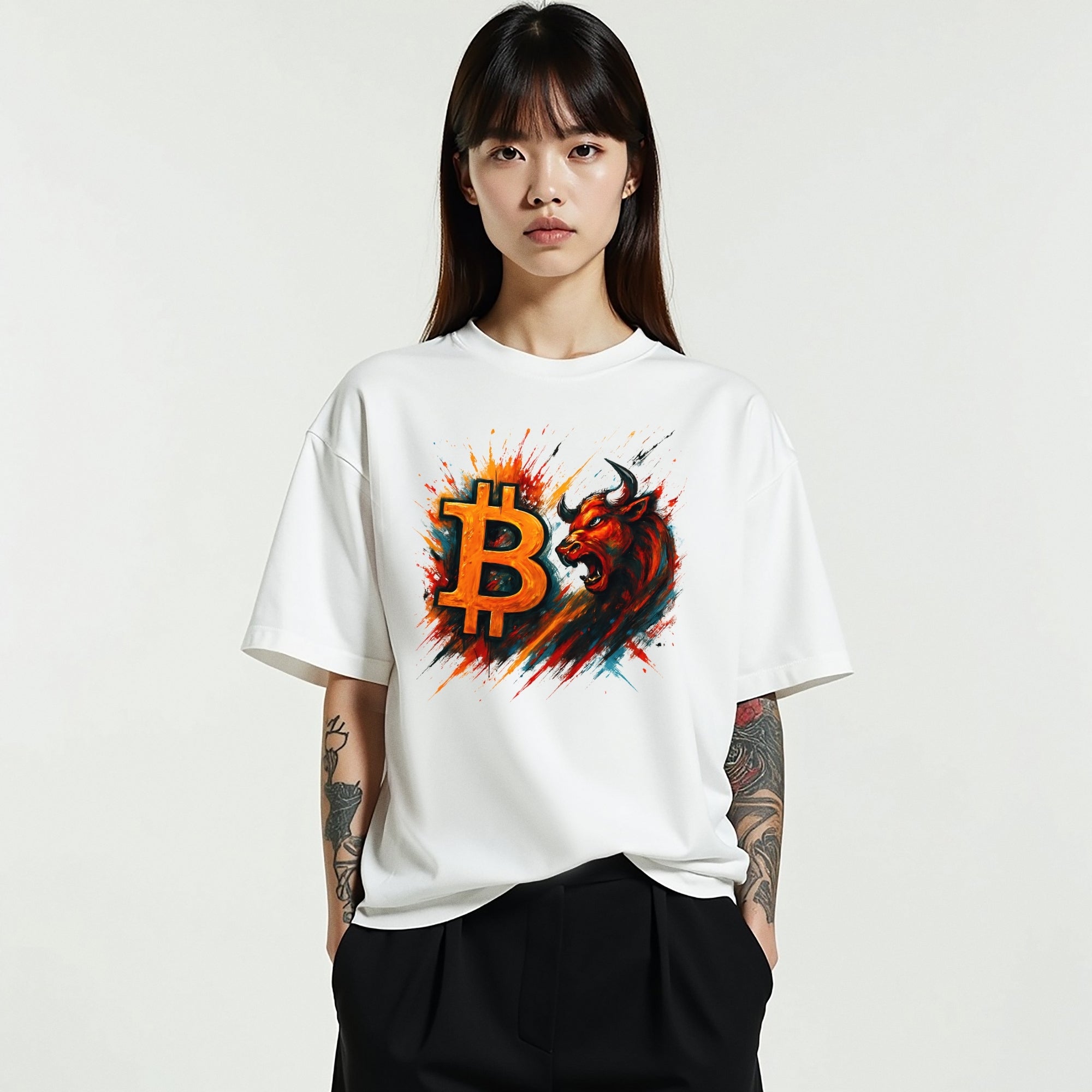 Bitcoin Bull Graffiti T-Shirt | Women's Crypto Shirt for Traders, Degens & Blockchain Fans | Inspired by Bitcoin
