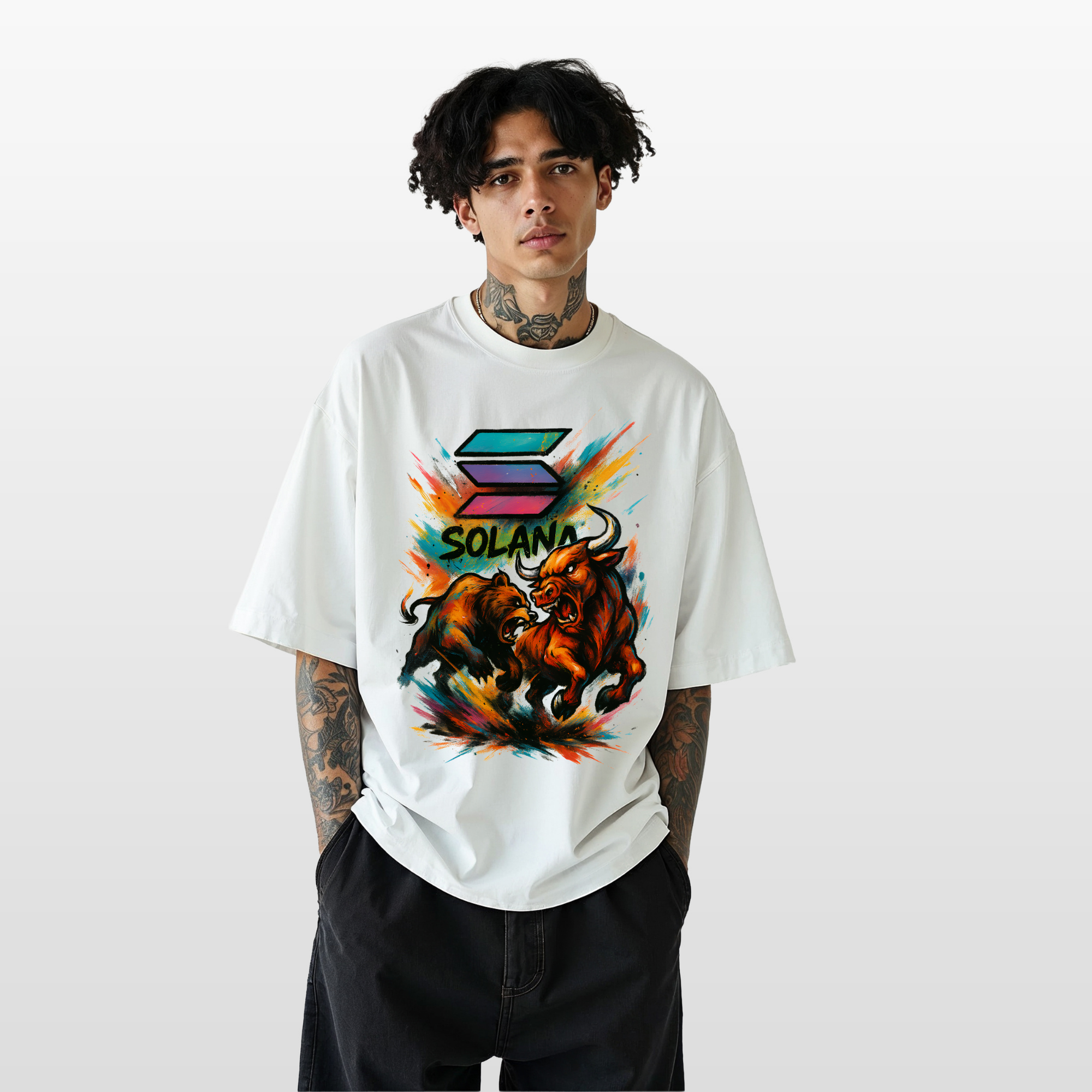Solana Bull & Bear Graffiti Spray T-Shirt | Crypto Shirt for Traders, Degens & Blockchain Fans | Inspired by Solana