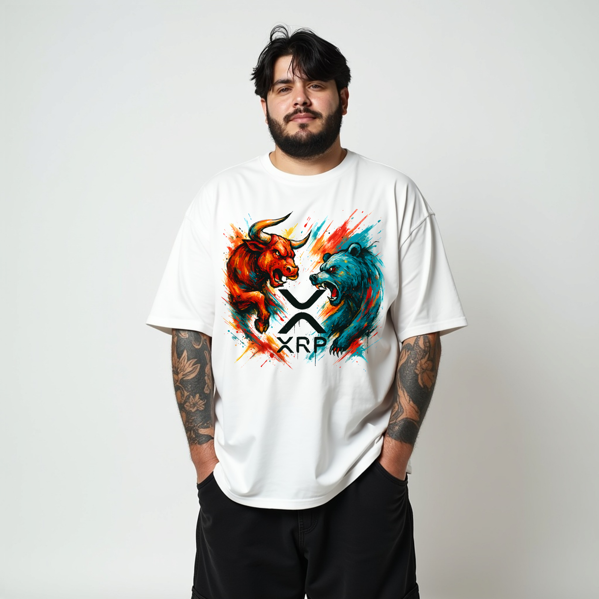 XRP Bull & Bear Splash Graffiti T-Shirt | Crypto Shirt for Traders, Degens & Blockchain Fans | Inspired by XRP