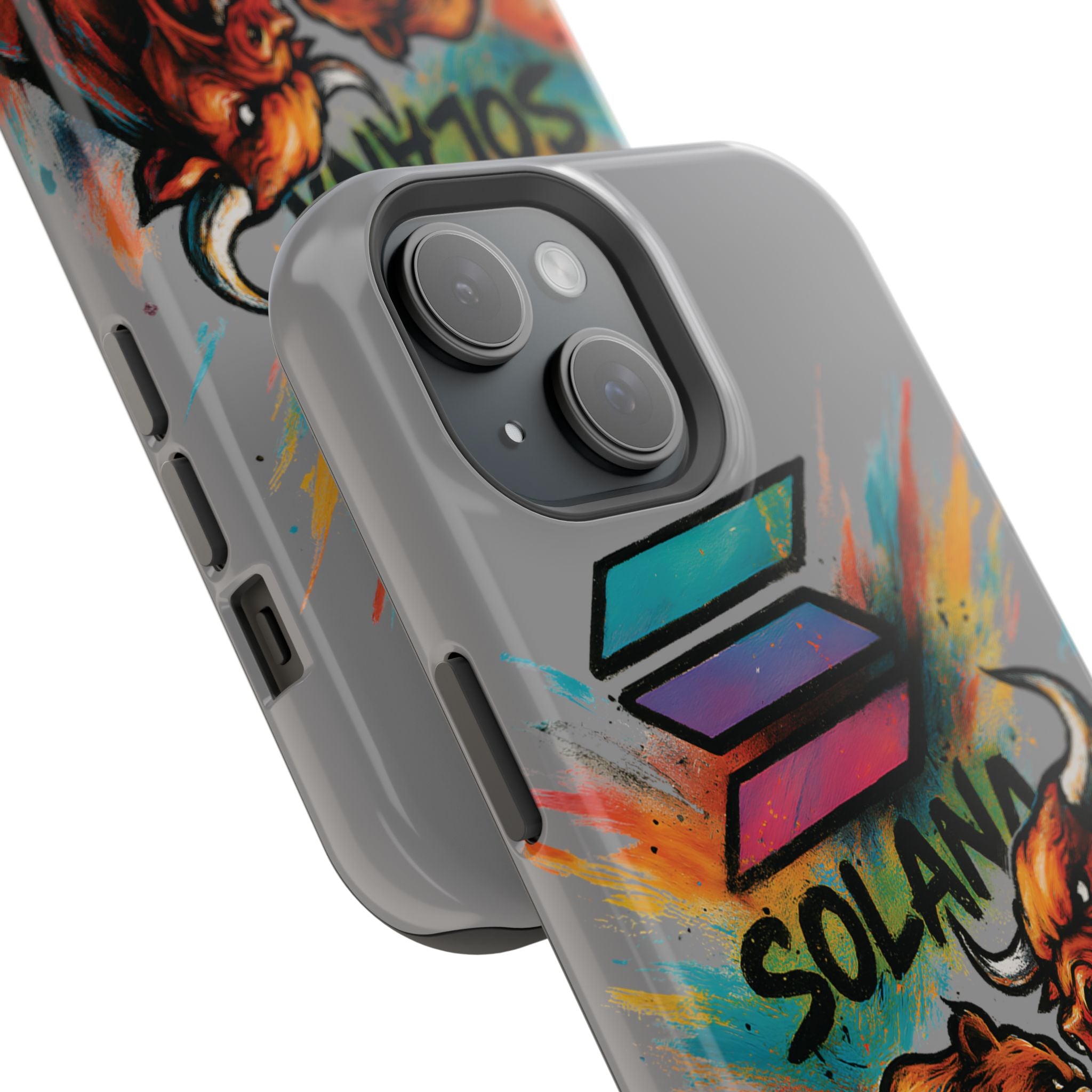 Solana Crypto Phone Case iPhone Case for iPhone 16 15 14 13 MagSafe Tough Case with Bull vs Bear Art Crypto Accessories for Degens