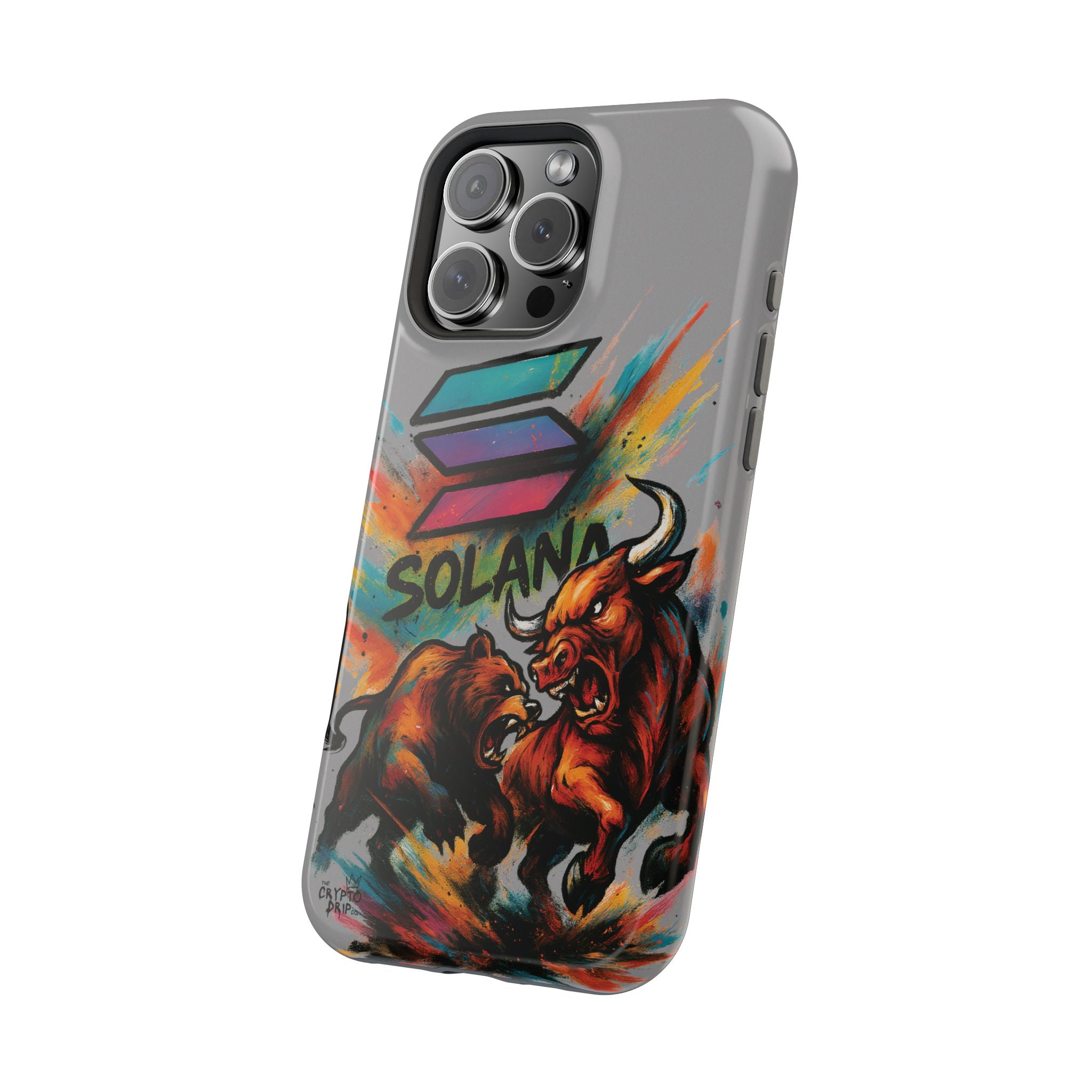 Solana Crypto Phone Case iPhone Case for iPhone 16 15 14 13 MagSafe Tough Case with Bull vs Bear Art Crypto Accessories for Degens