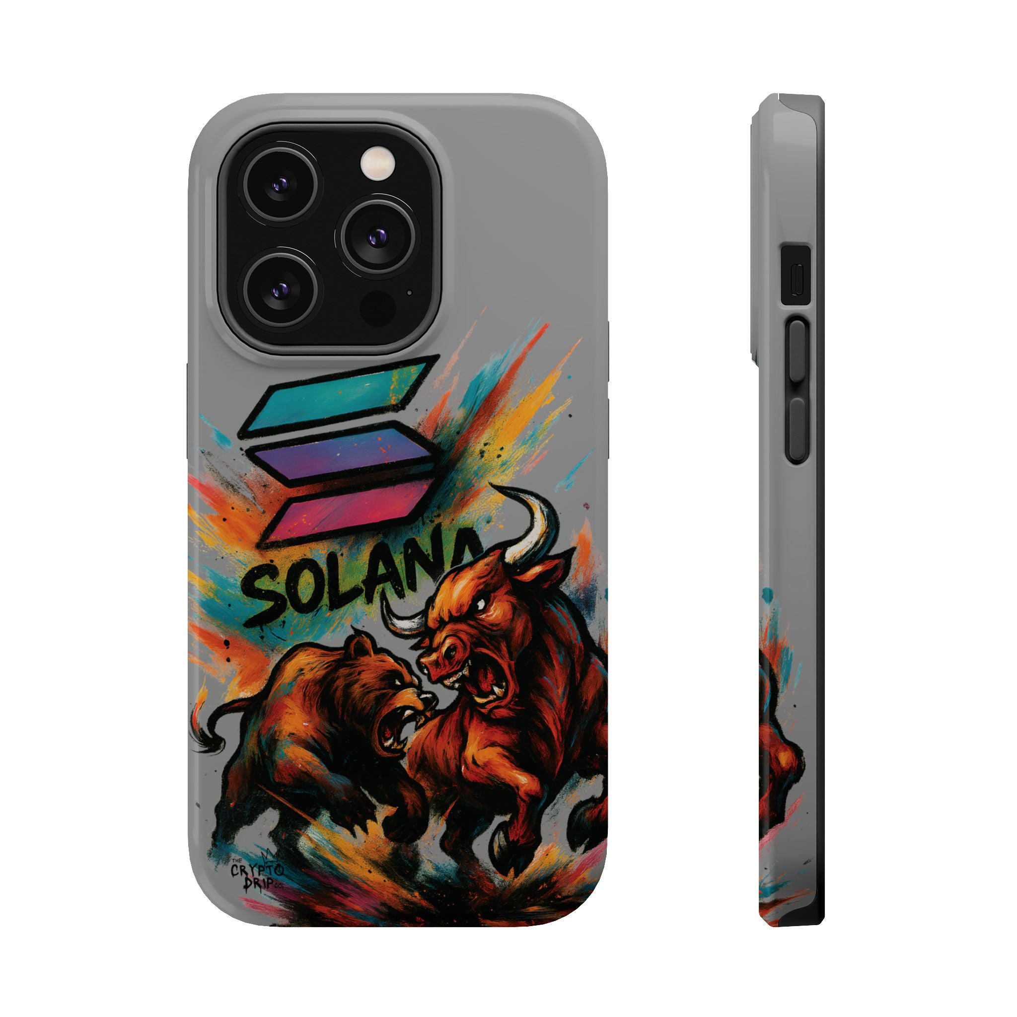 Solana Crypto Phone Case iPhone Case for iPhone 16 15 14 13 MagSafe Tough Case with Bull vs Bear Art Crypto Accessories for Degens