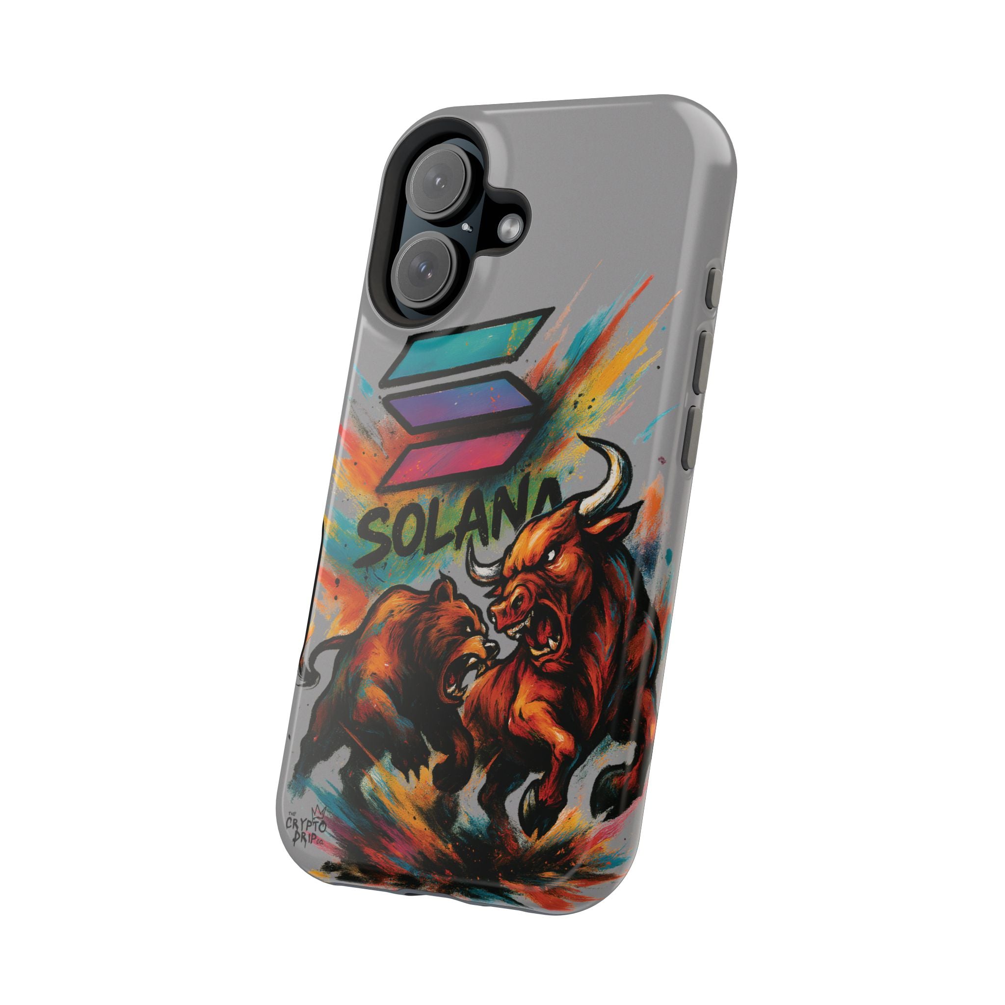 Solana Crypto Phone Case iPhone Case for iPhone 16 15 14 13 MagSafe Tough Case with Bull vs Bear Art Crypto Accessories for Degens