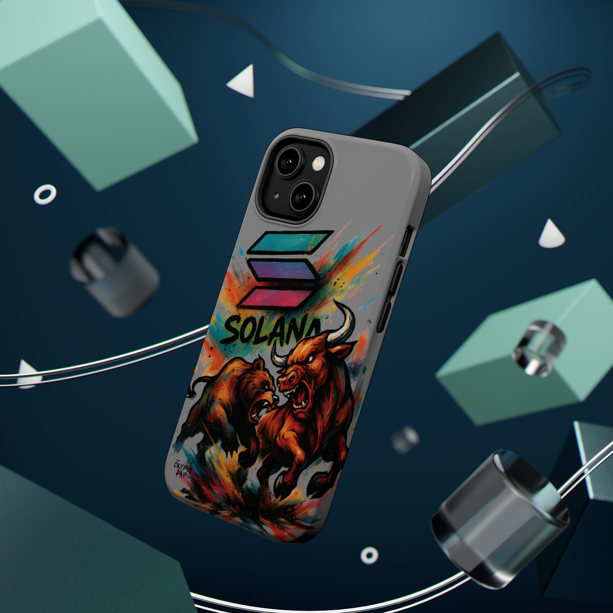 Solana Crypto Phone Case iPhone Case for iPhone 16 15 14 13 MagSafe Tough Case with Bull vs Bear Art Crypto Accessories for Degens