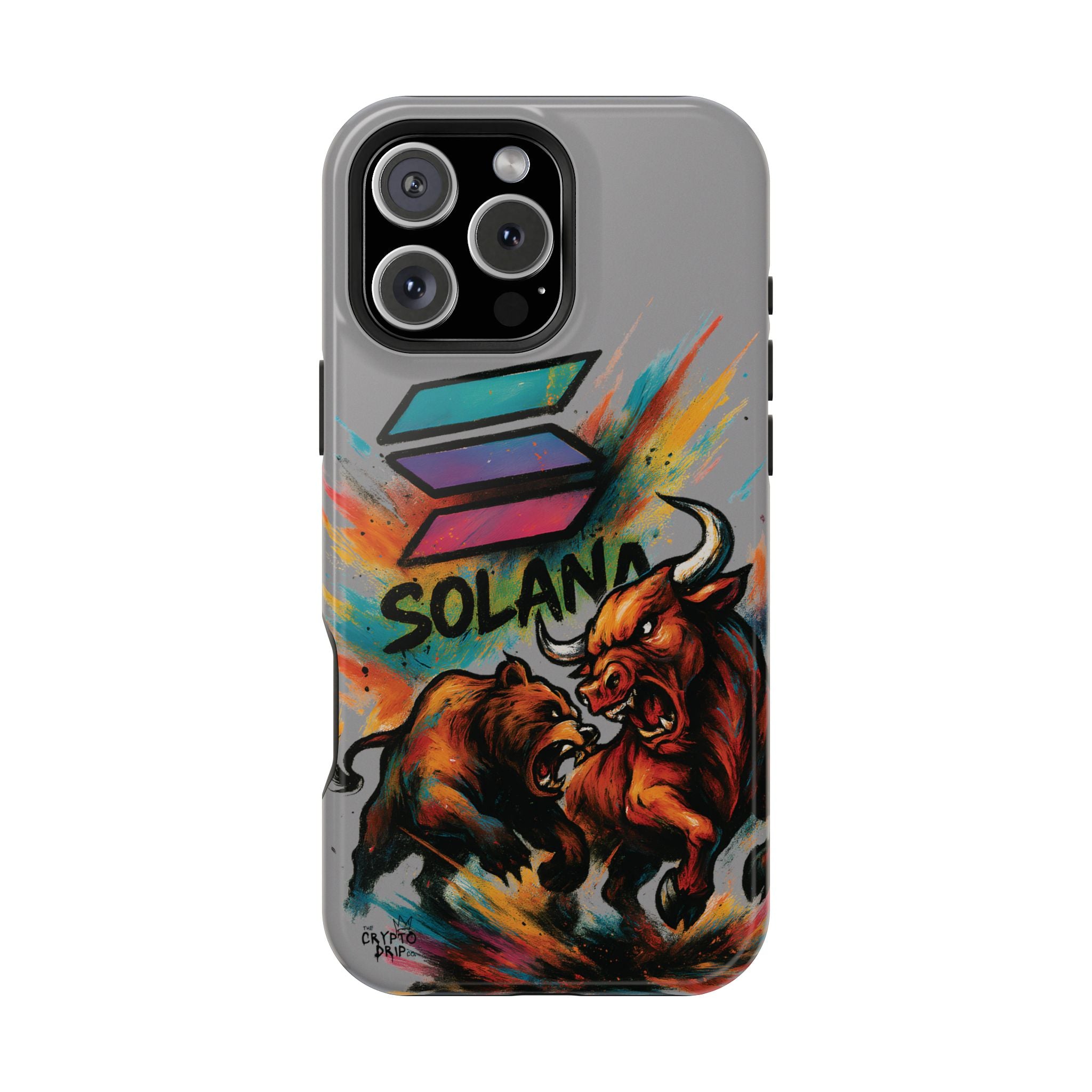 Solana Crypto Phone Case iPhone Case for iPhone 16 15 14 13 MagSafe Tough Case with Bull vs Bear Art Crypto Accessories for Degens