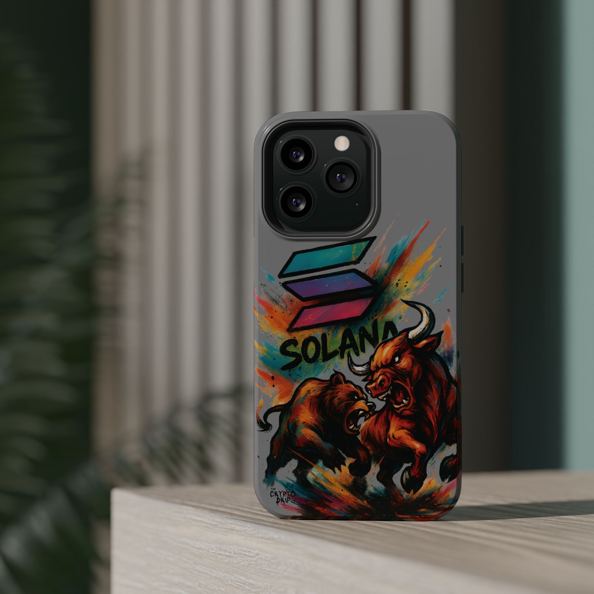 Solana Crypto Phone Case iPhone Case for iPhone 16 15 14 13 MagSafe Tough Case with Bull vs Bear Art Crypto Accessories for Degens