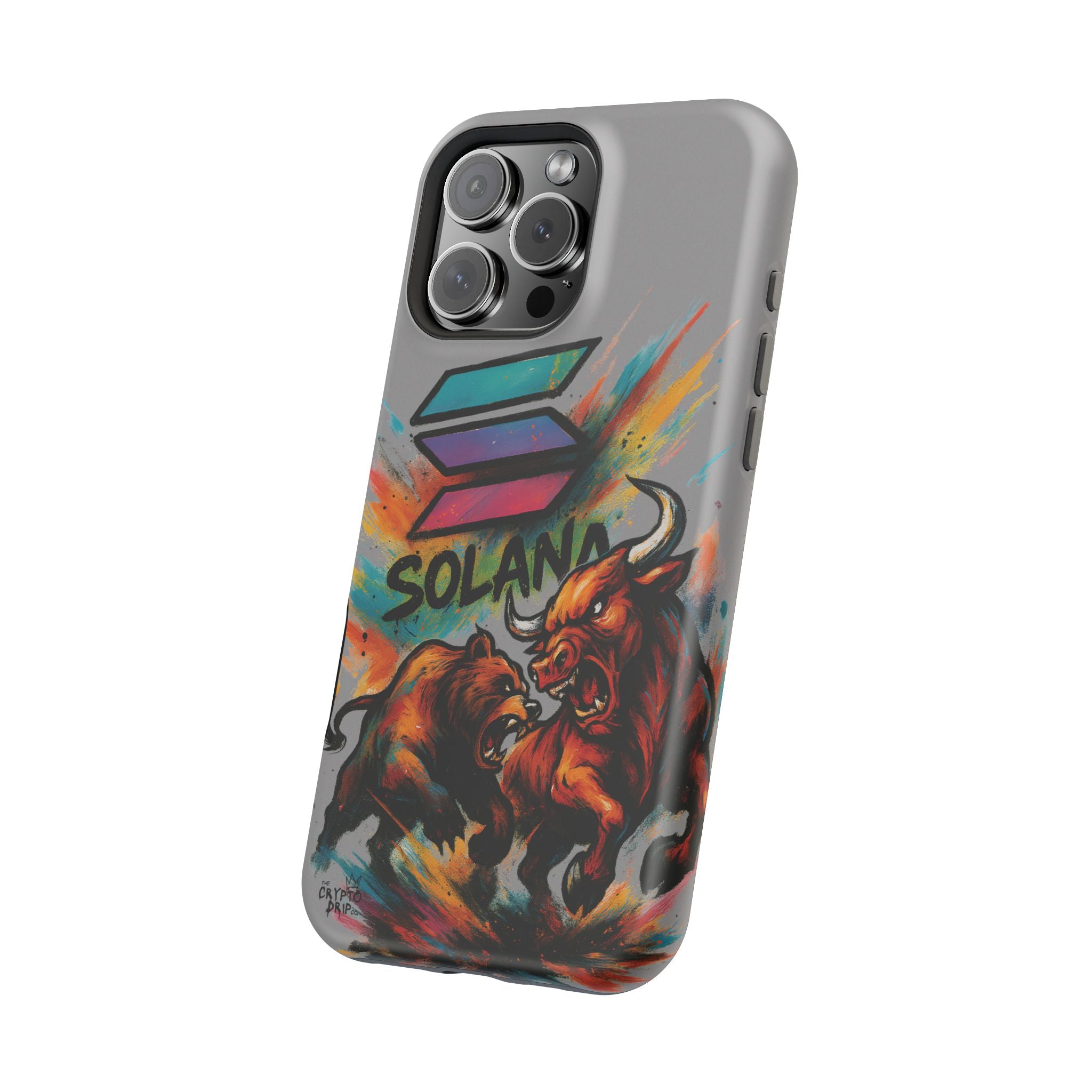 Solana Crypto Phone Case iPhone Case for iPhone 16 15 14 13 MagSafe Tough Case with Bull vs Bear Art Crypto Accessories for Degens