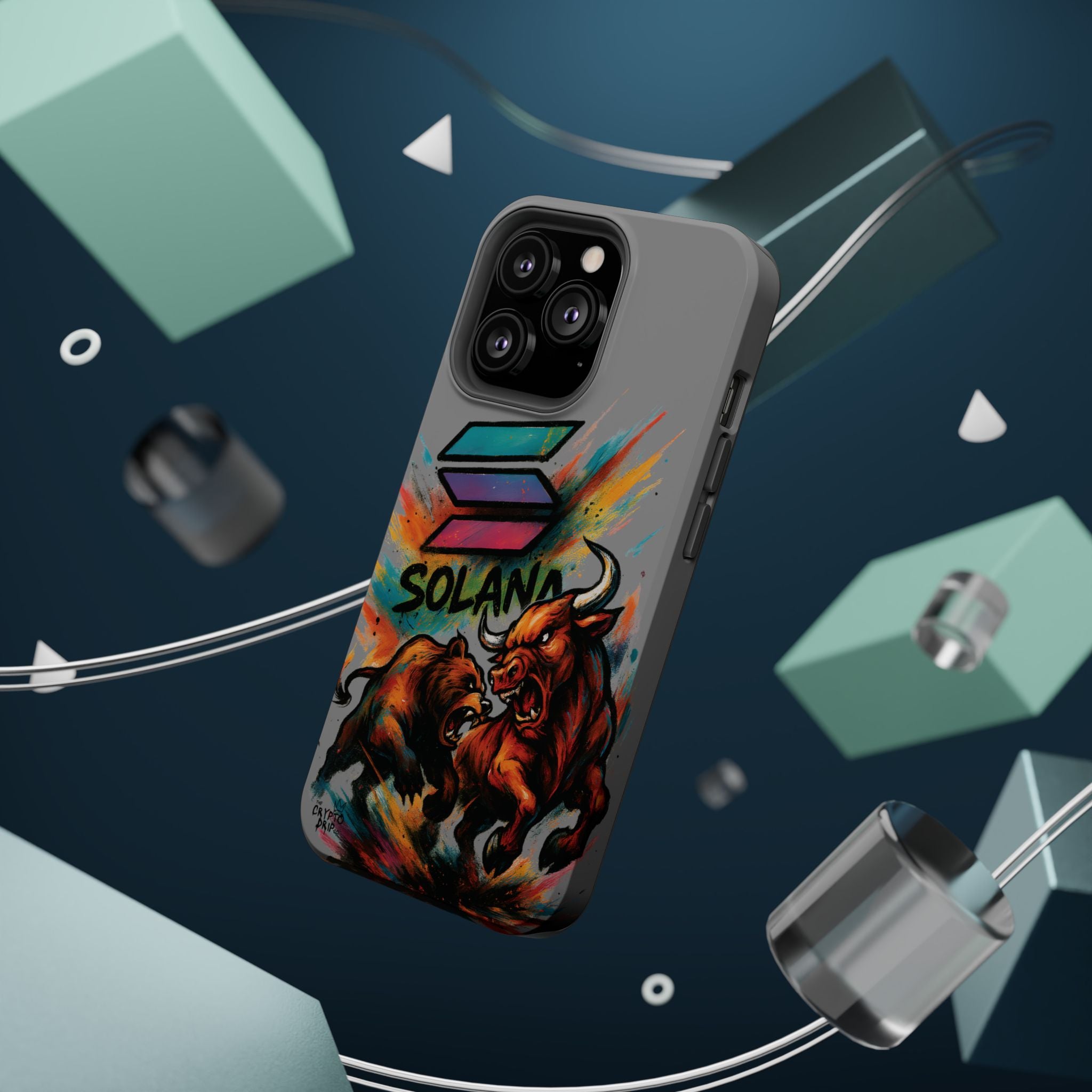 Solana Crypto Phone Case iPhone Case for iPhone 16 15 14 13 MagSafe Tough Case with Bull vs Bear Art Crypto Accessories for Degens
