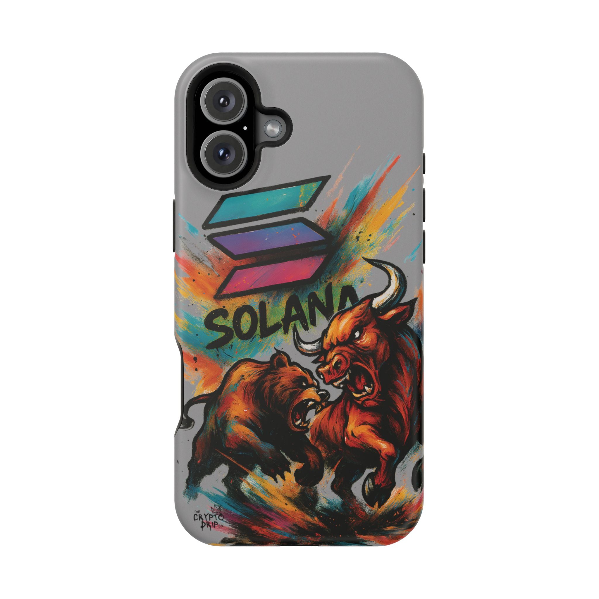 Solana Crypto Phone Case iPhone Case for iPhone 16 15 14 13 MagSafe Tough Case with Bull vs Bear Art Crypto Accessories for Degens