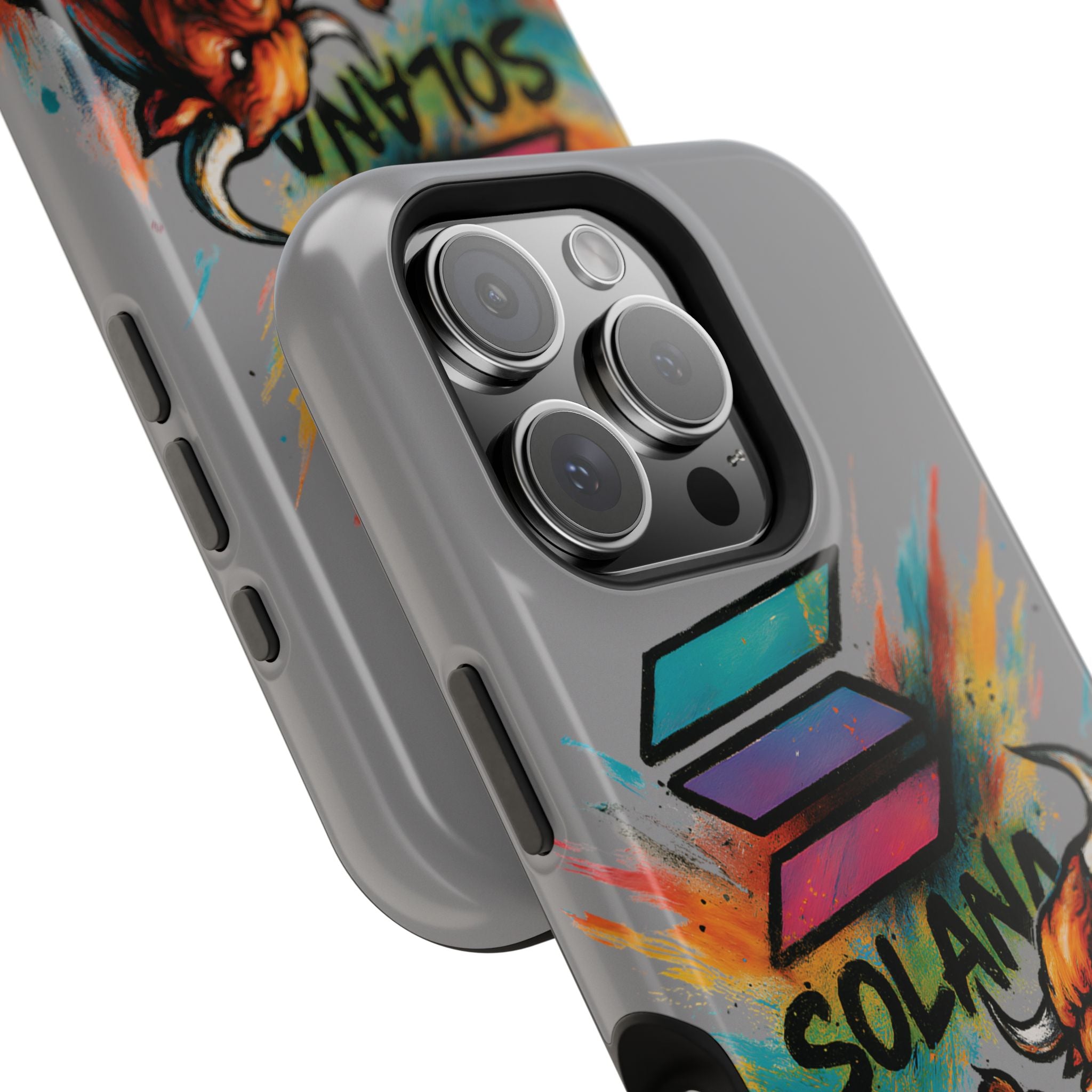 Solana Crypto Phone Case iPhone Case for iPhone 16 15 14 13 MagSafe Tough Case with Bull vs Bear Art Crypto Accessories for Degens