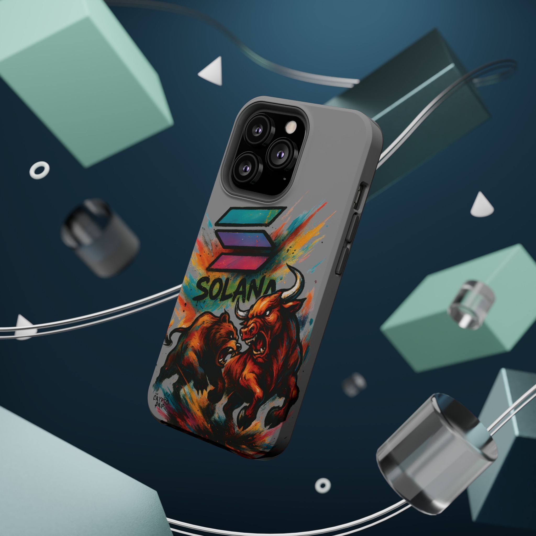 Solana Crypto Phone Case iPhone Case for iPhone 16 15 14 13 MagSafe Tough Case with Bull vs Bear Art Crypto Accessories for Degens