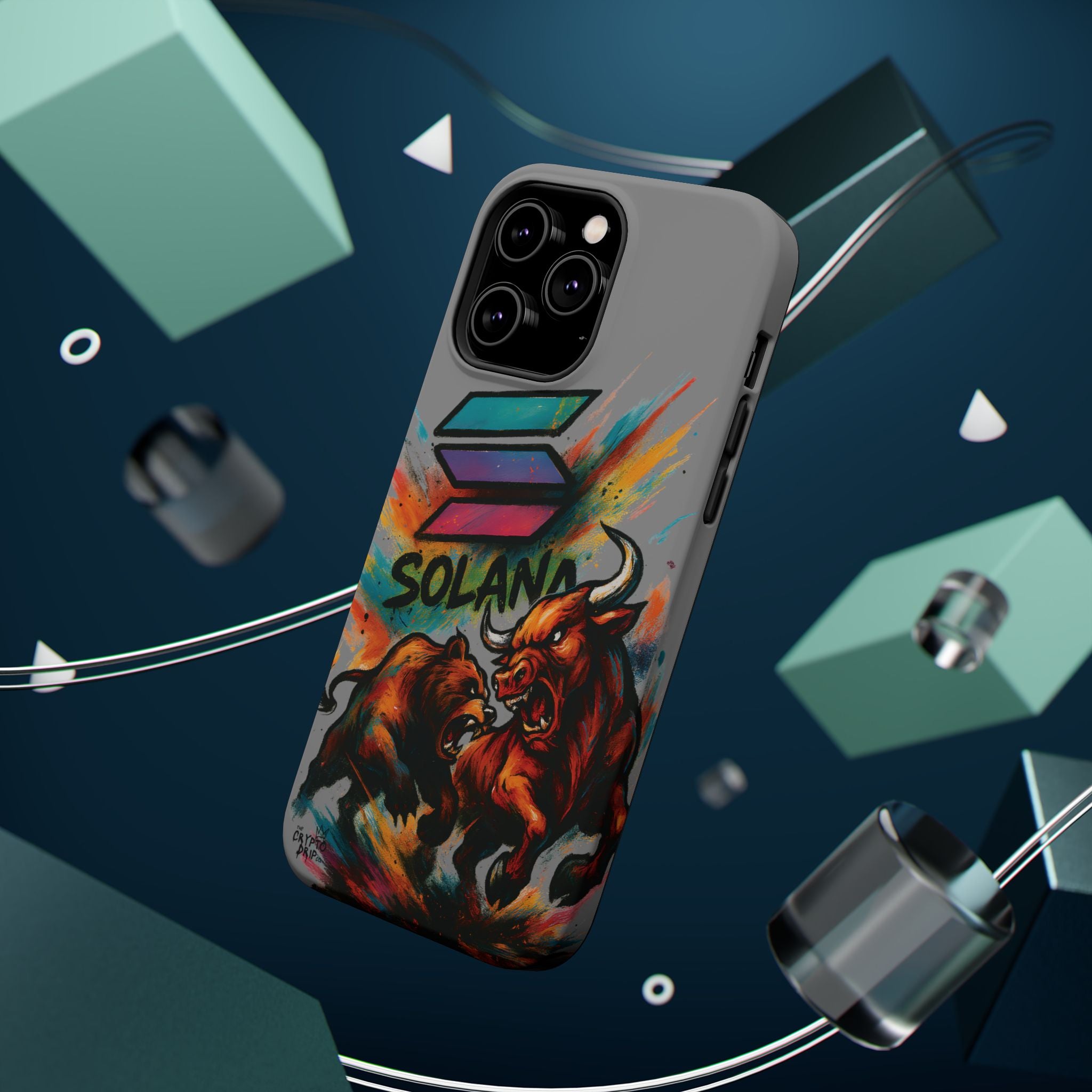 Solana Crypto Phone Case iPhone Case for iPhone 16 15 14 13 MagSafe Tough Case with Bull vs Bear Art Crypto Accessories for Degens