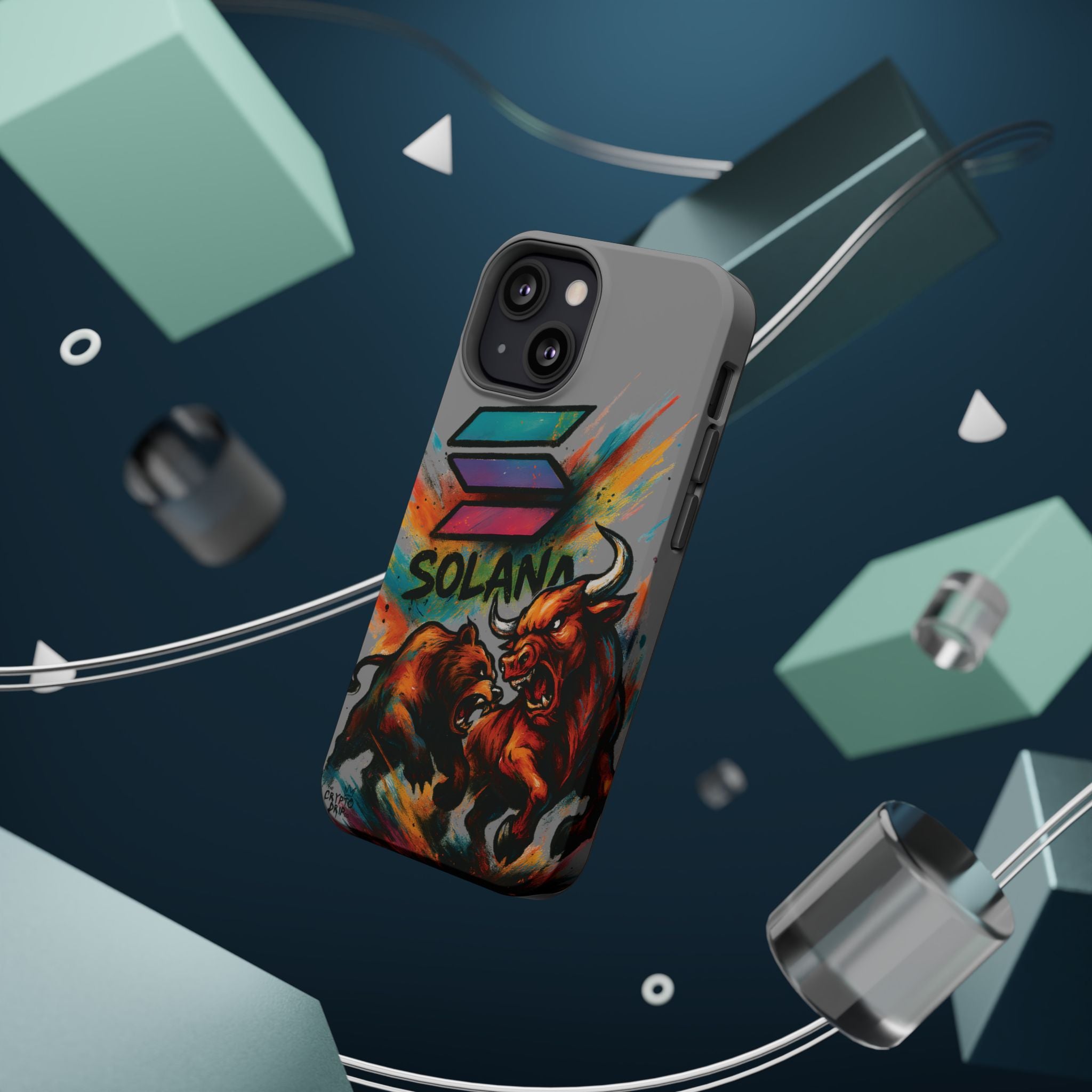 Solana Crypto Phone Case iPhone Case for iPhone 16 15 14 13 MagSafe Tough Case with Bull vs Bear Art Crypto Accessories for Degens