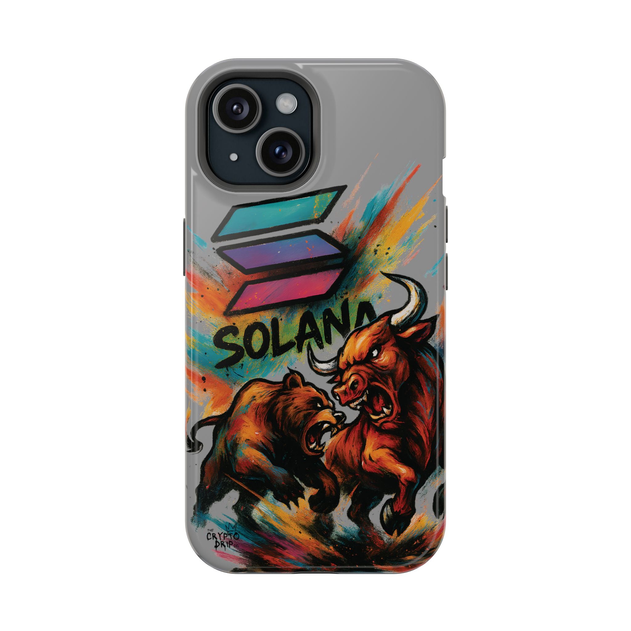 Solana Crypto Phone Case iPhone Case for iPhone 16 15 14 13 MagSafe Tough Case with Bull vs Bear Art Crypto Accessories for Degens