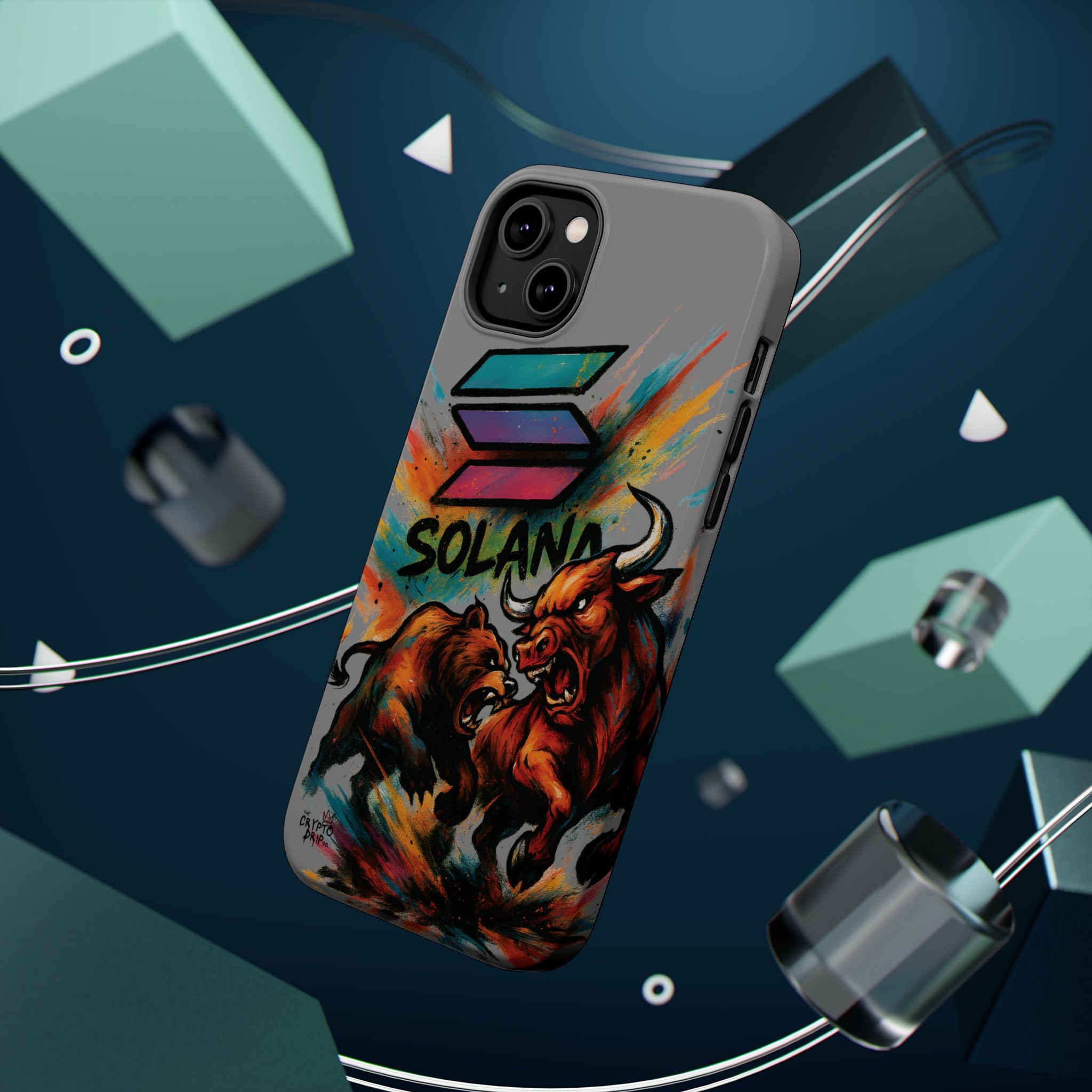 Solana Crypto Phone Case iPhone Case for iPhone 16 15 14 13 MagSafe Tough Case with Bull vs Bear Art Crypto Accessories for Degens