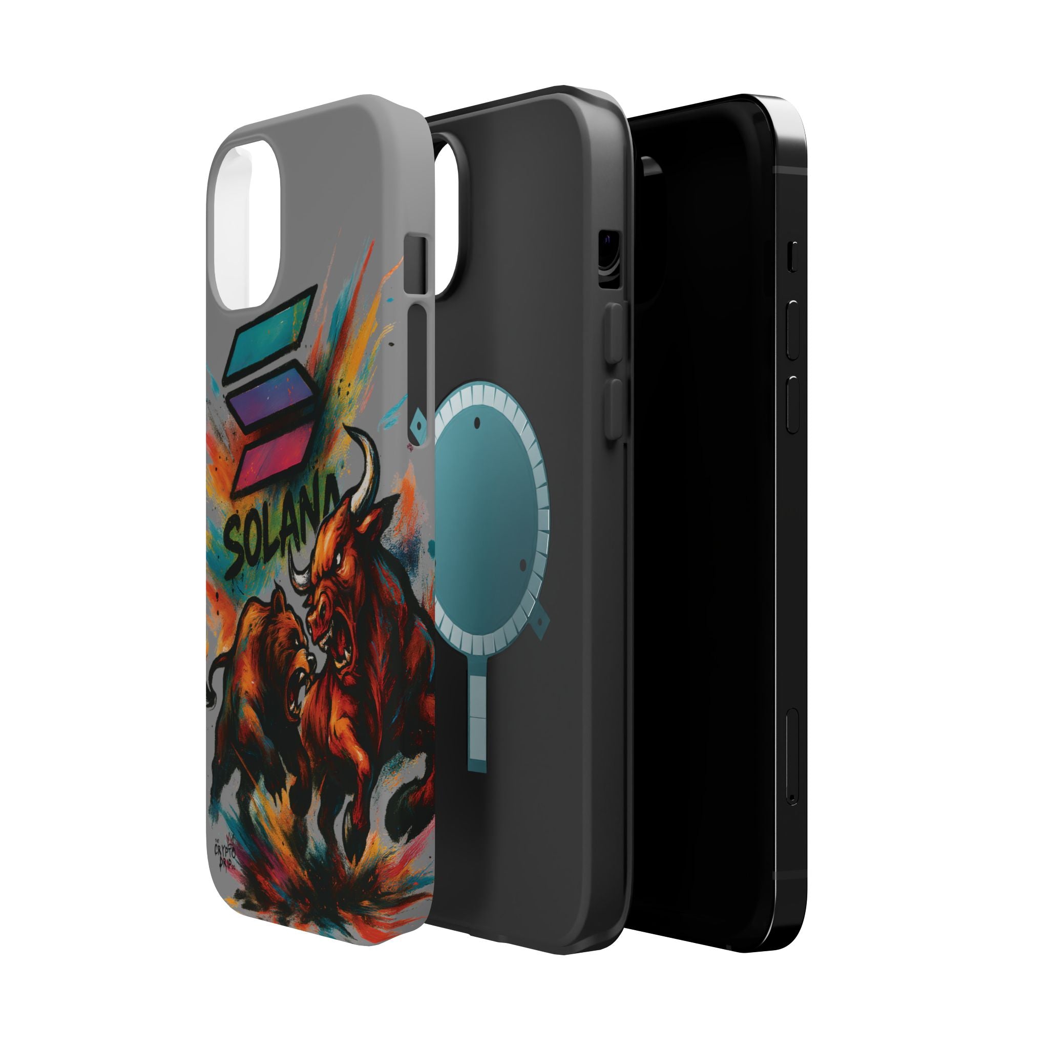 Solana Crypto Phone Case iPhone Case for iPhone 16 15 14 13 MagSafe Tough Case with Bull vs Bear Art Crypto Accessories for Degens